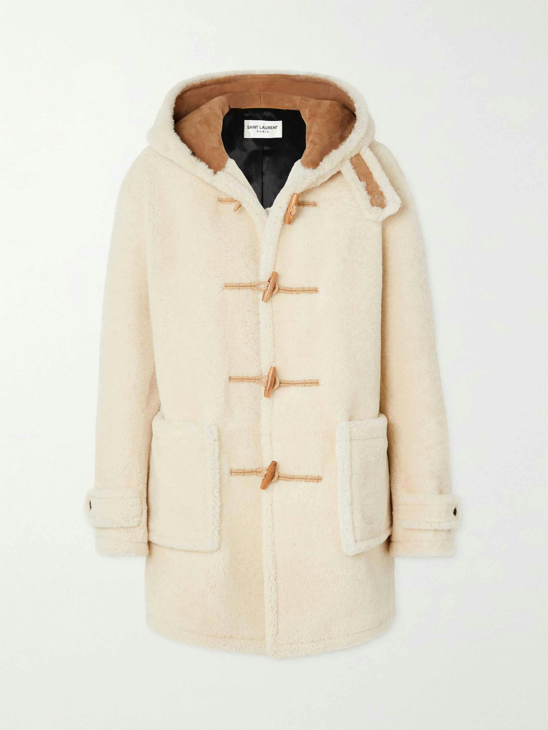 Hooded shearling coat