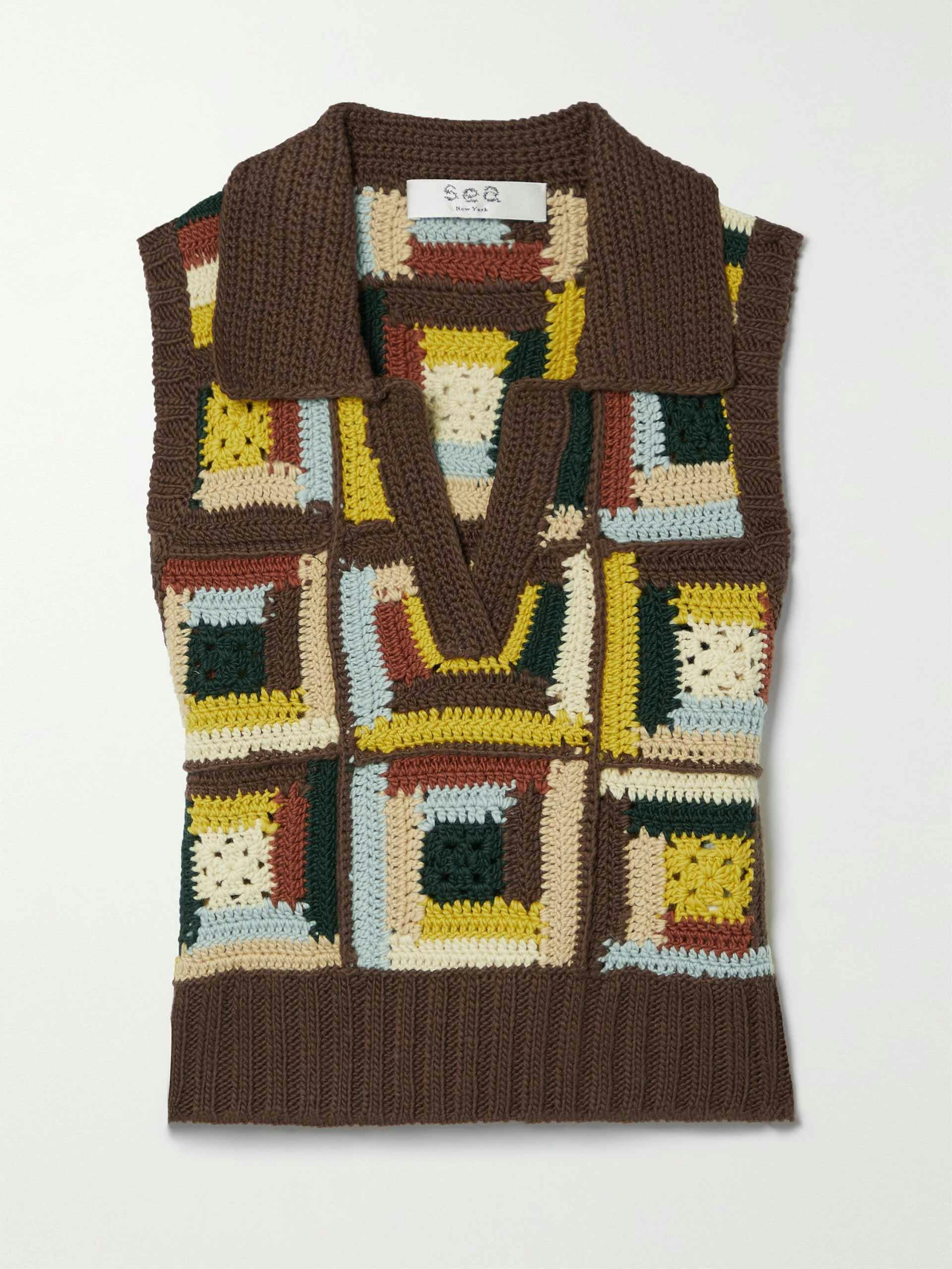 Brown crocheted wool vest