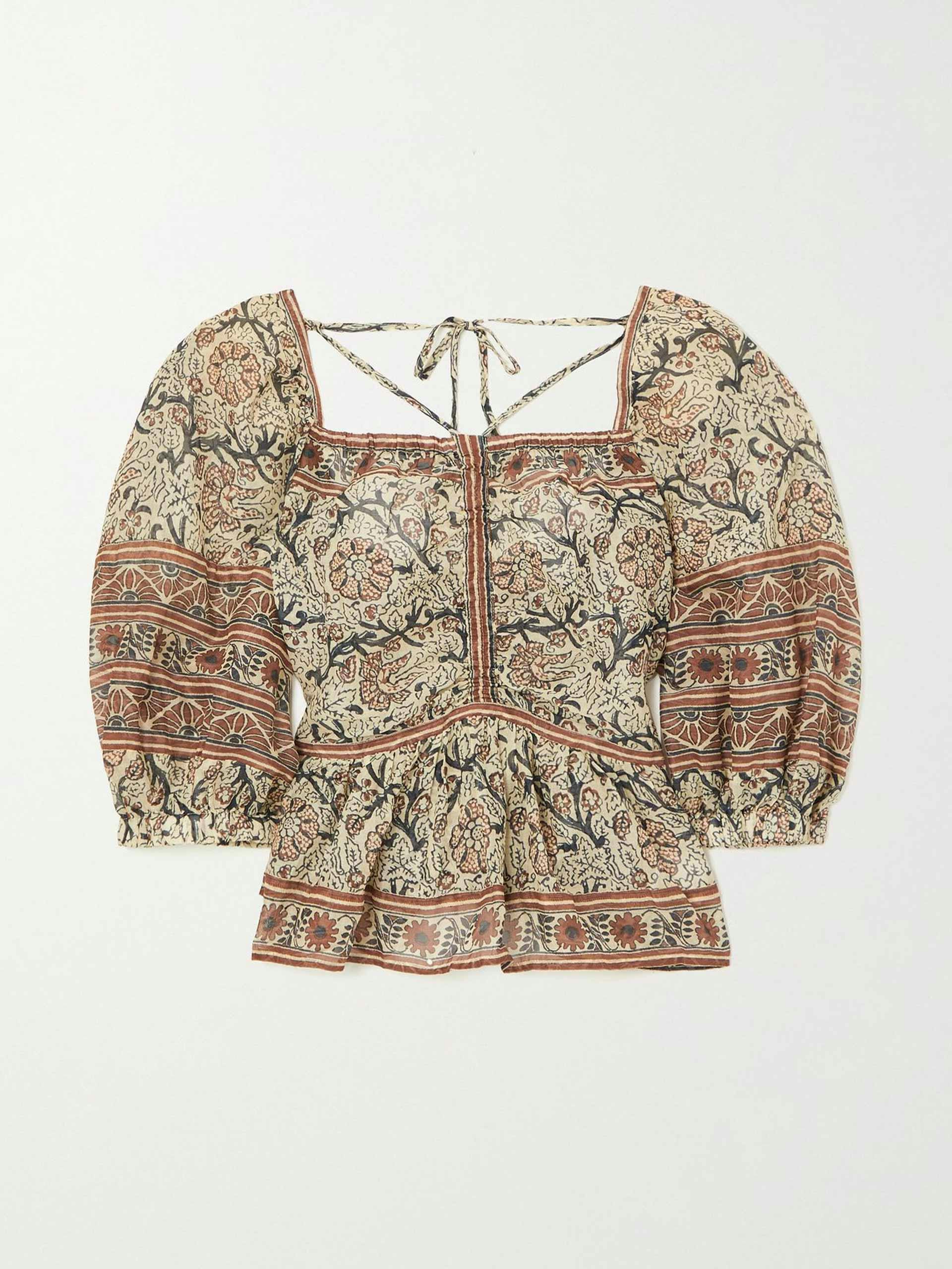 Printed cotton-voile blouse with tie detail