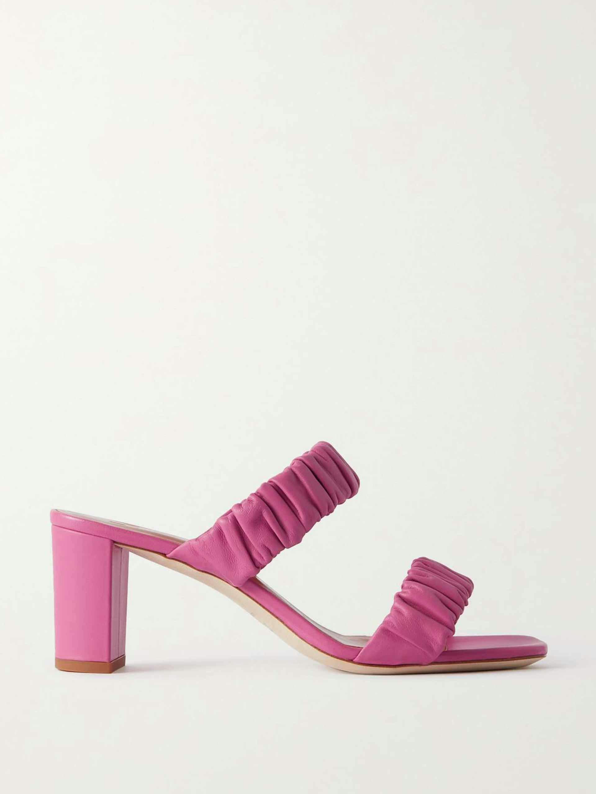 Pink ruched leather mules
