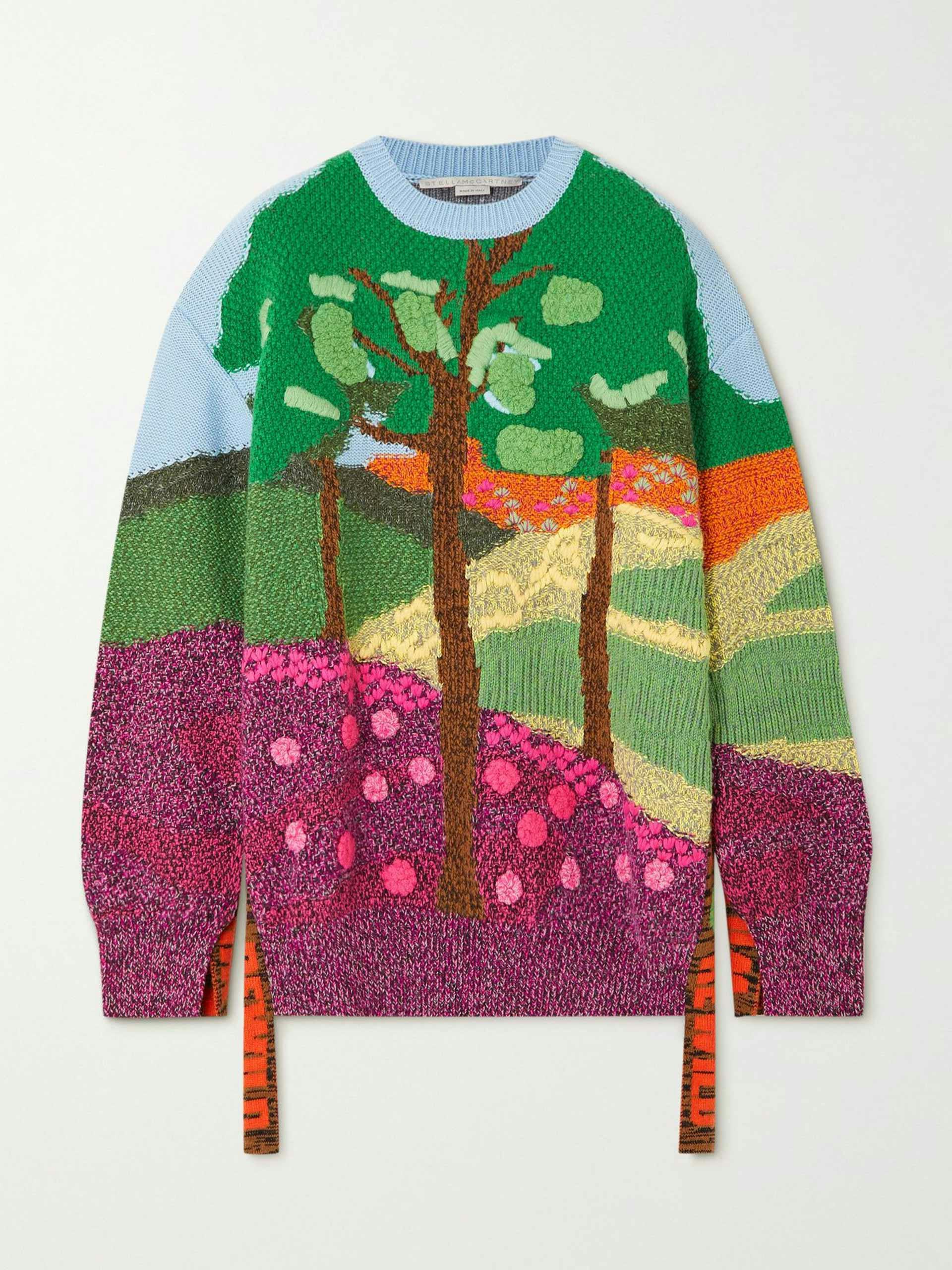 Tree of Life intarsia wool and cotton-blend sweater