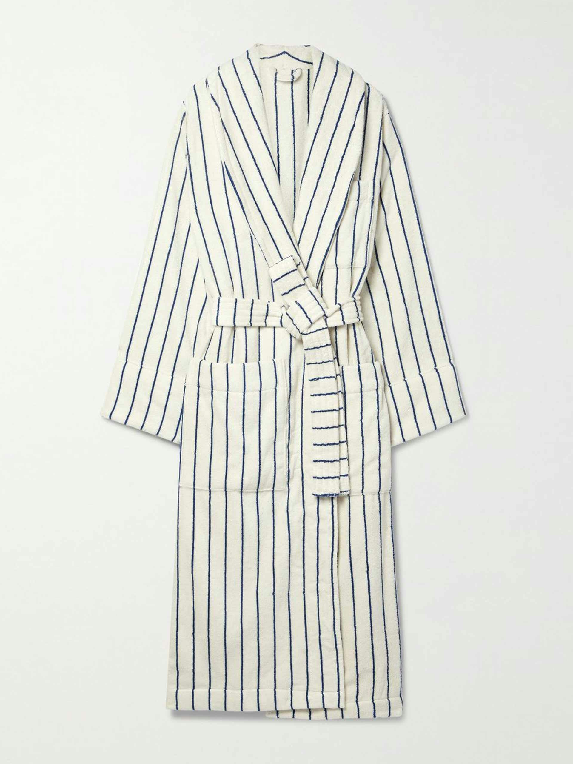 Striped organic cotton-terry robe