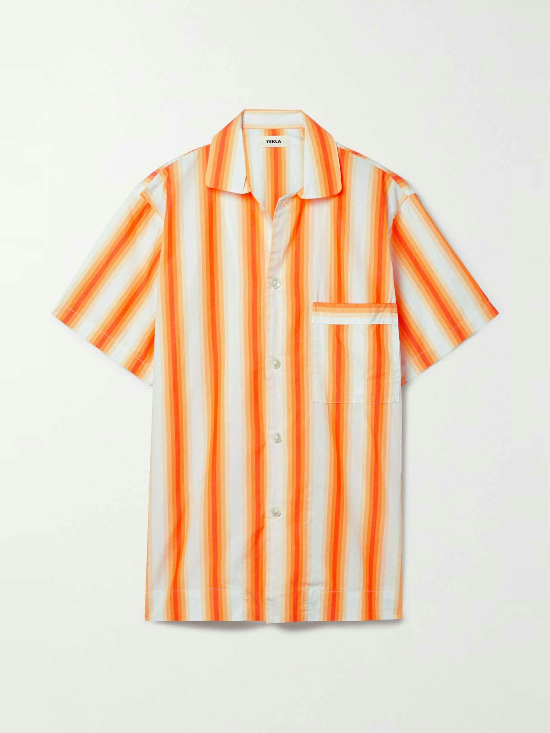 Orange stripe organic cotton-poplin pajama shirt