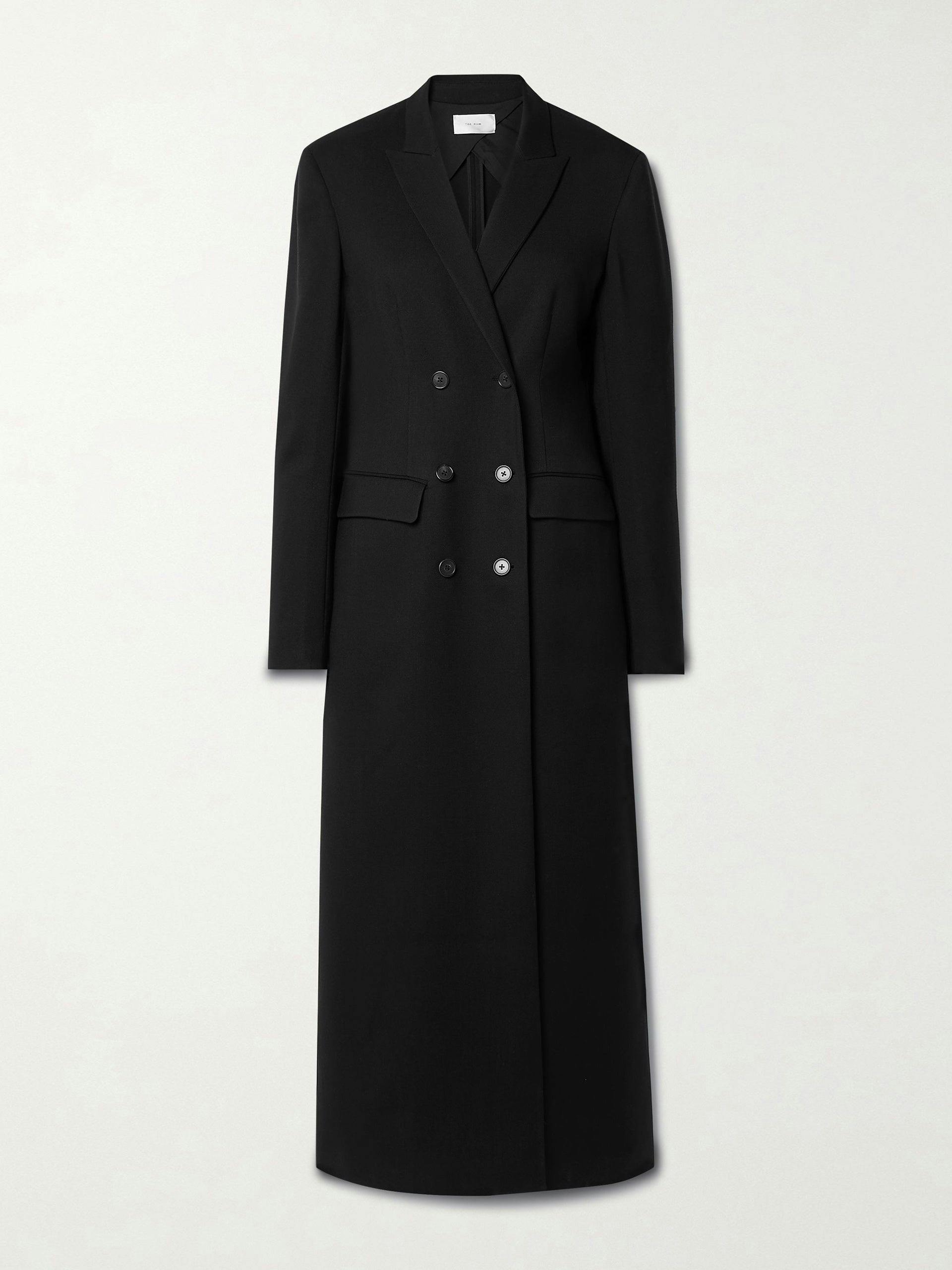 Black double-breasted wool and mohair-blend coat