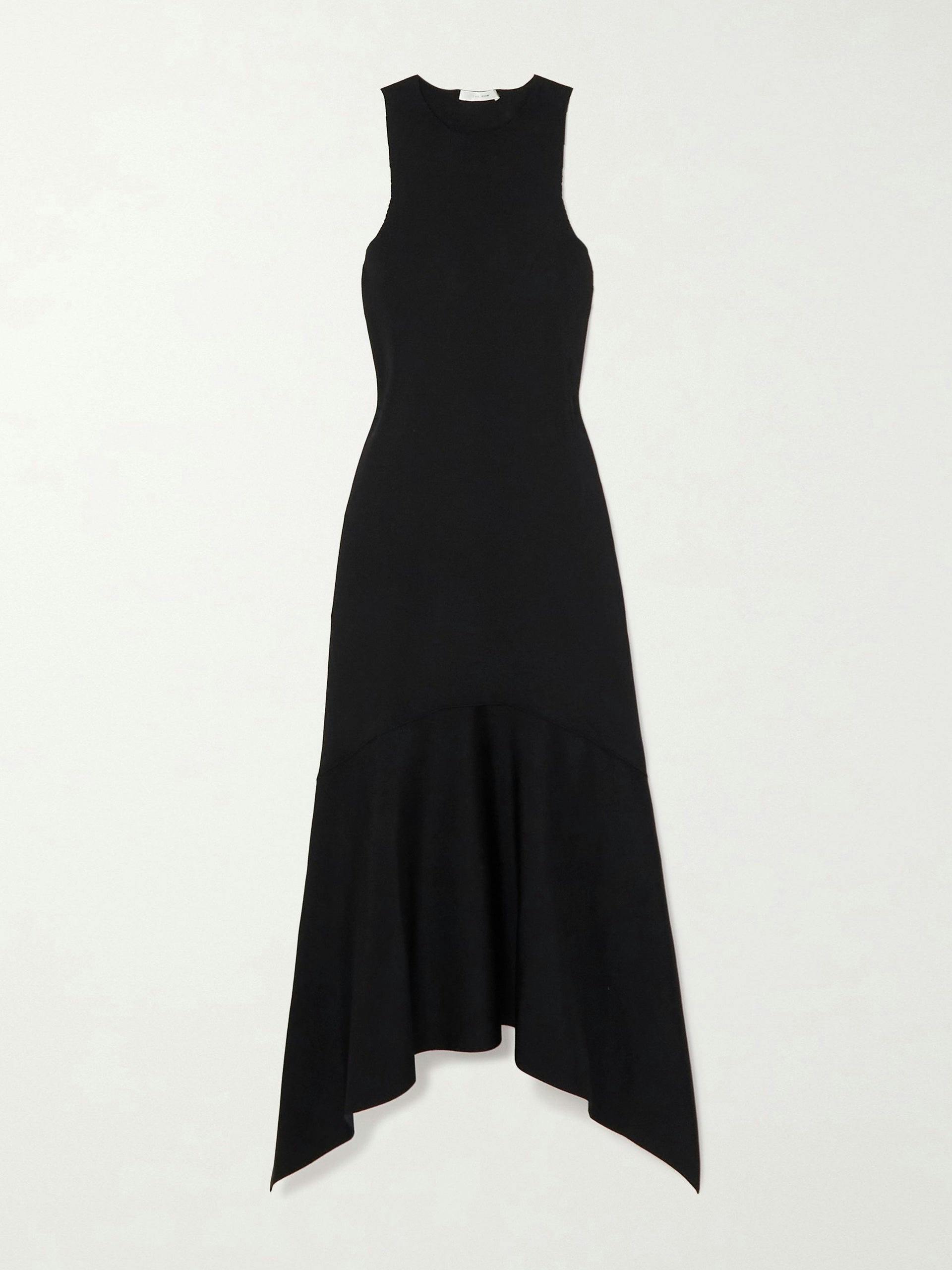 Black asymmetric stretch-crepe midi dress