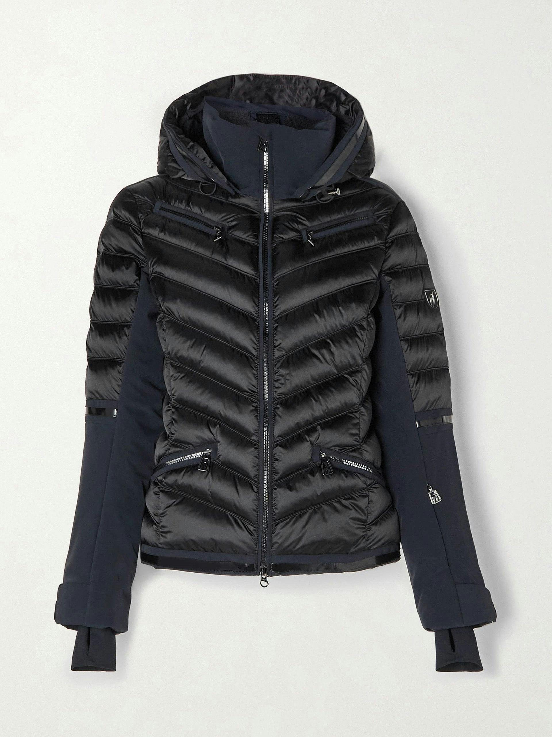 Hooded panelled quilted ski jacket