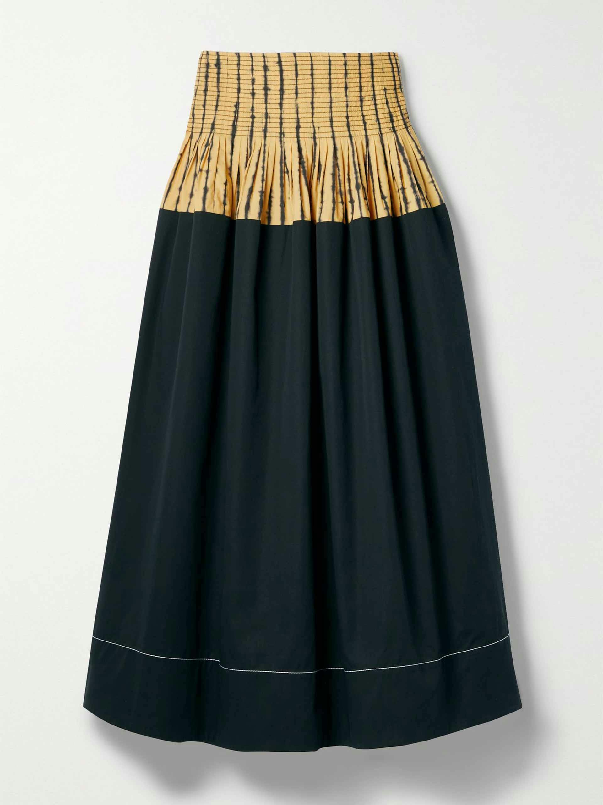 Paneled tie-dyed cotton-poplin midi skirt