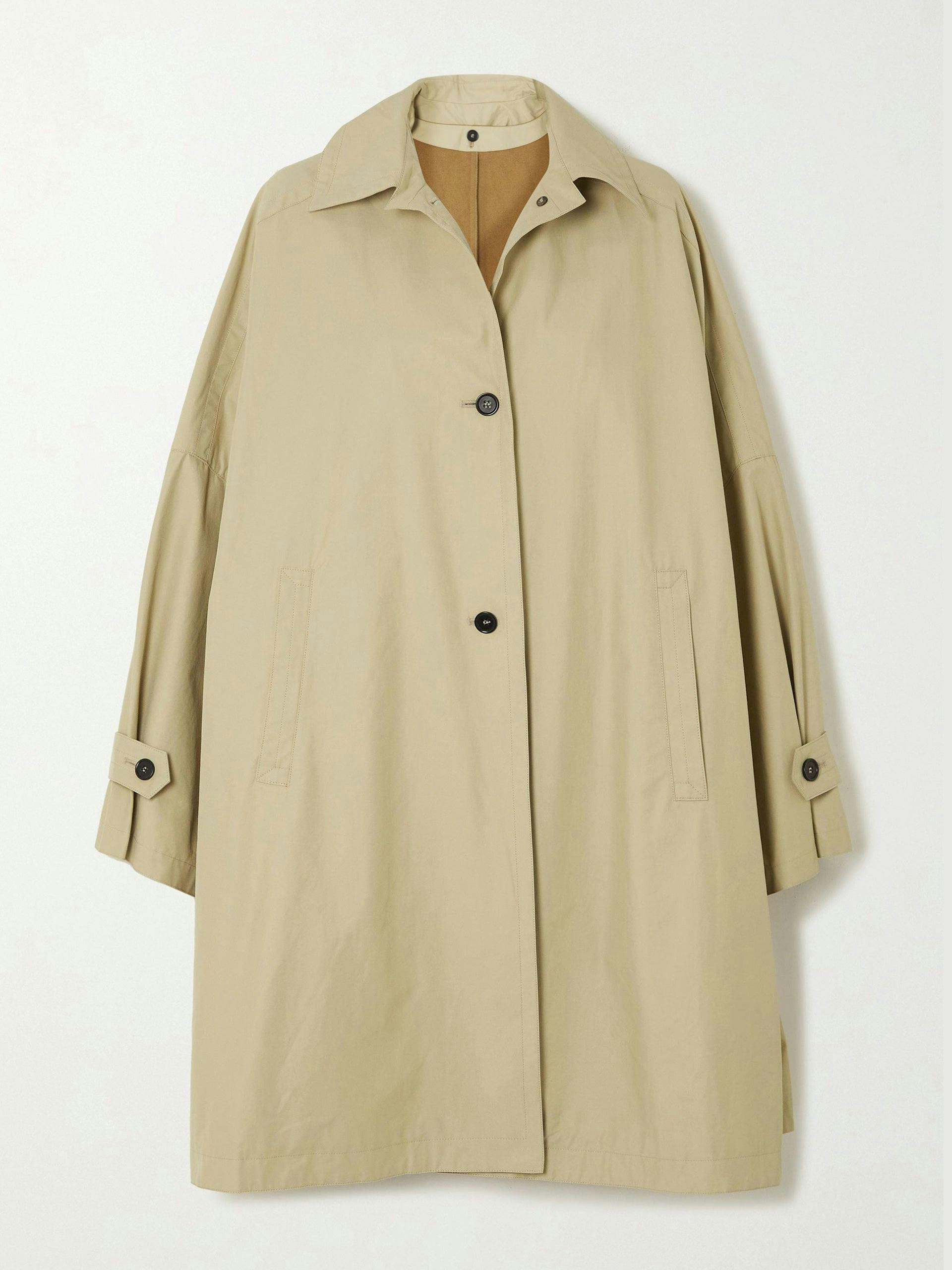 Beige oversized garbadine trench coat