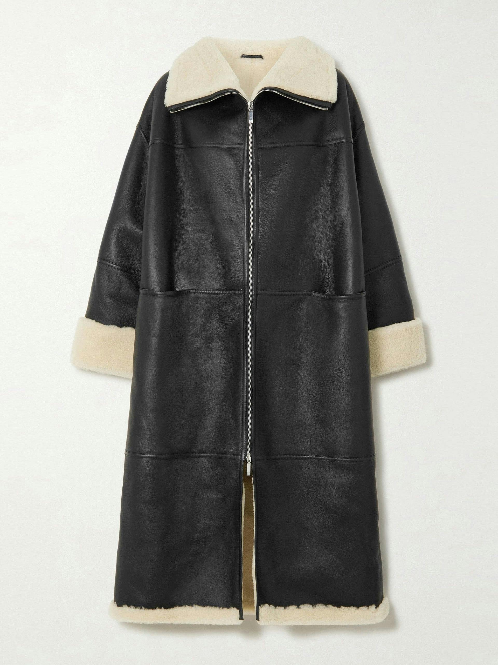 Black panelled shearling coat