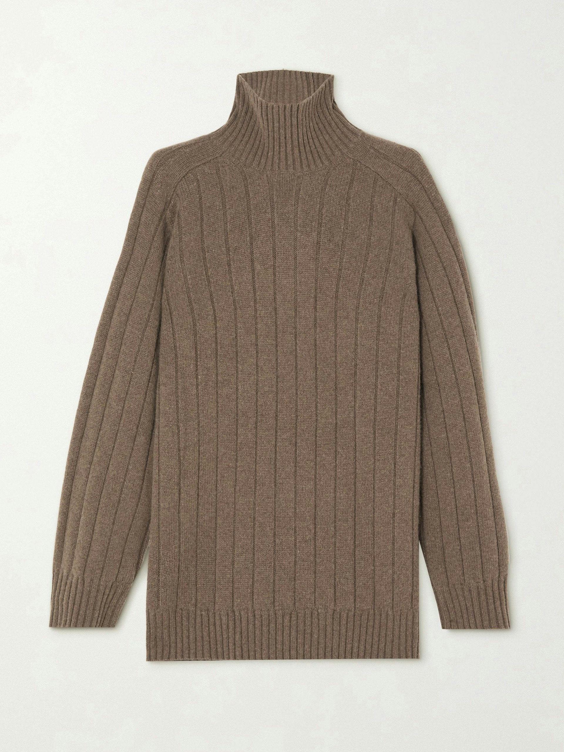Brown ribbed wool and cashmere-blend turtleneck sweater