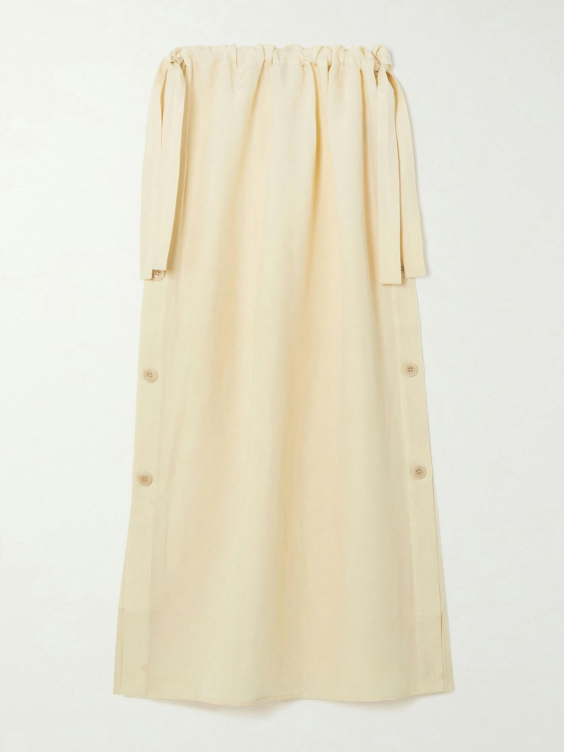Button-detailed linen-blend midi skirt