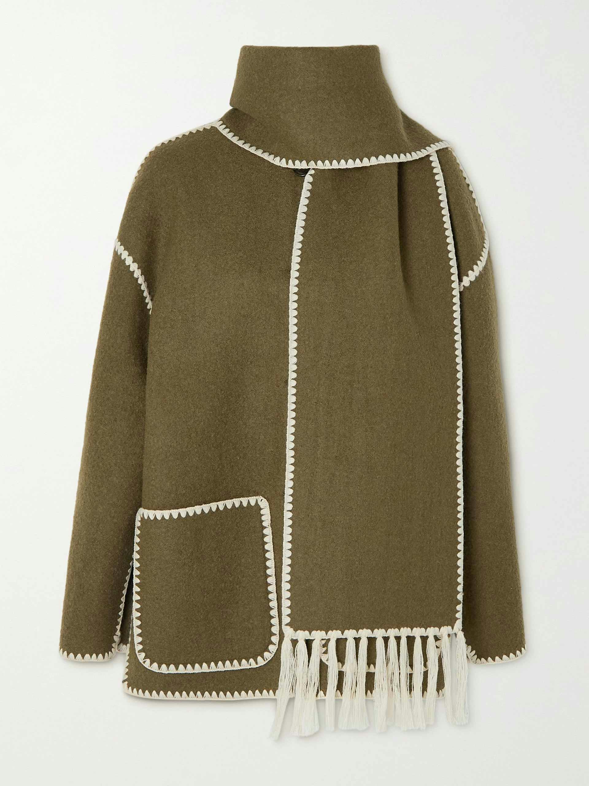 Draped fringed wool-blend jacket