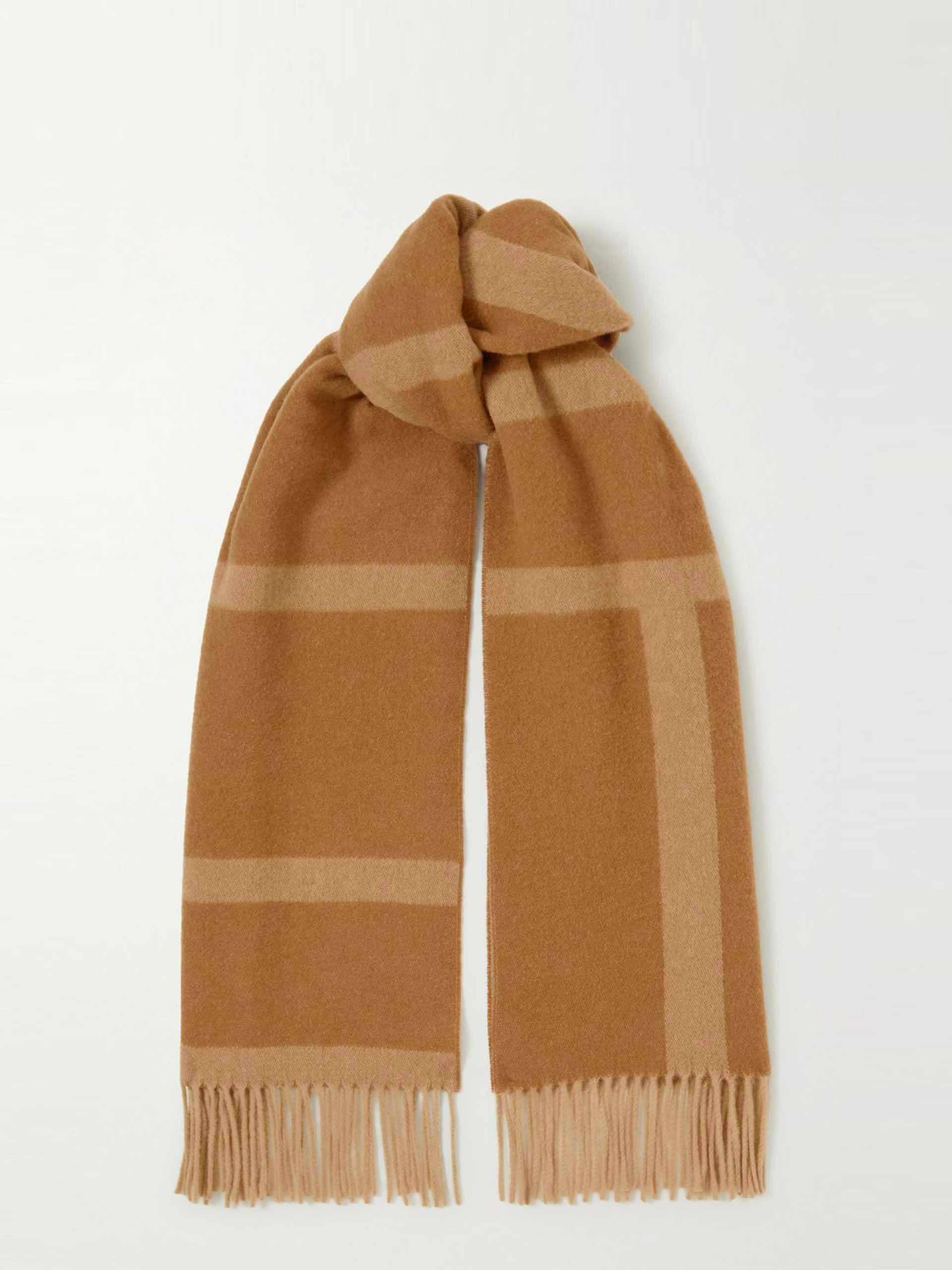 Brown fringed wool scarf