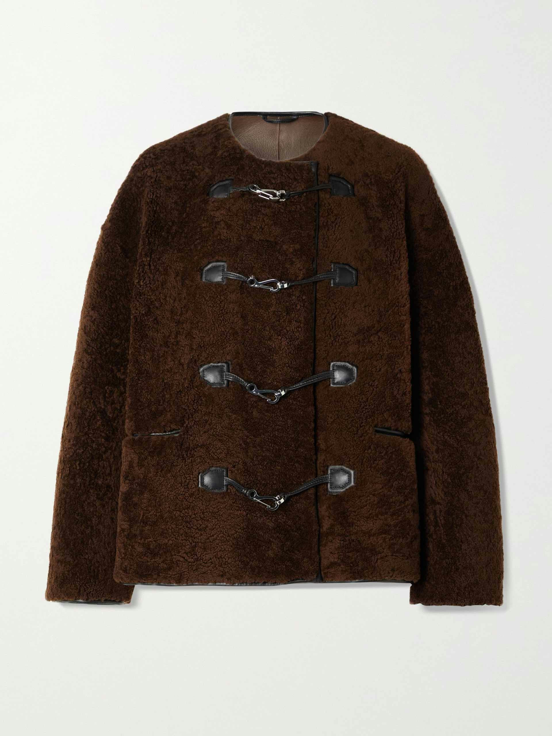 Leather trimmed shearling jacket