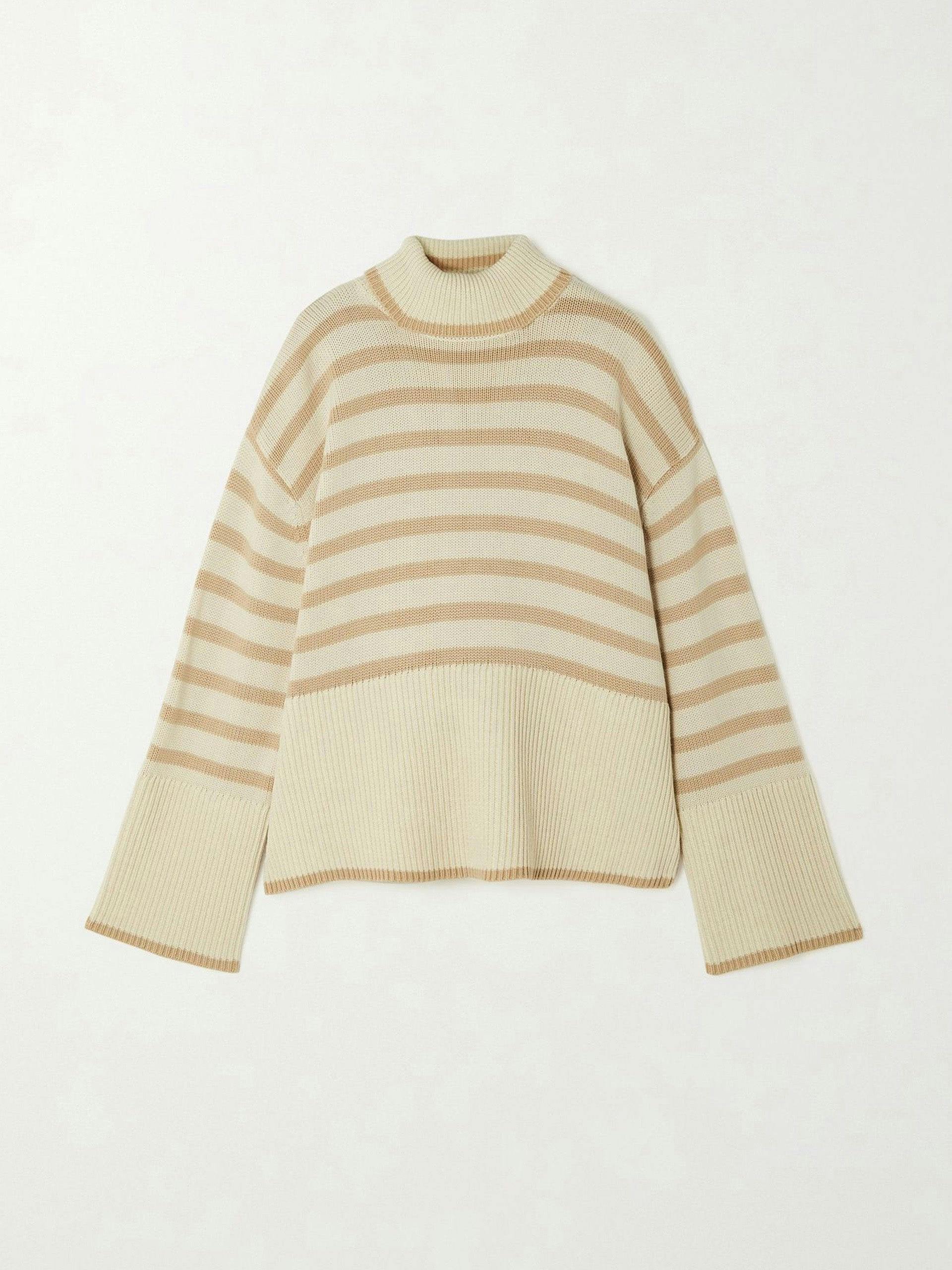 Striped wool and organic cotton-blend turtleneck sweater