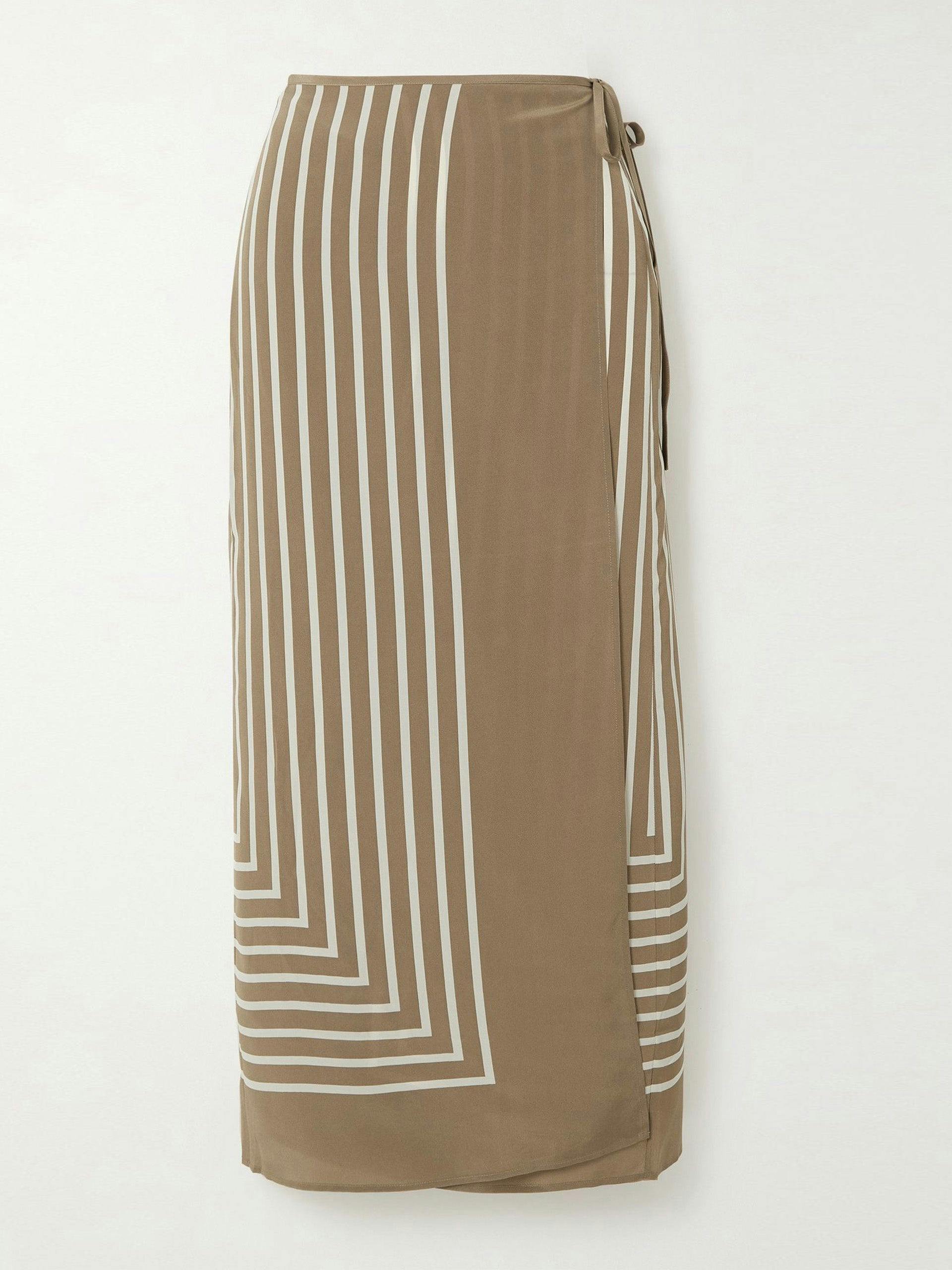 Striped silk midi wrap skirt