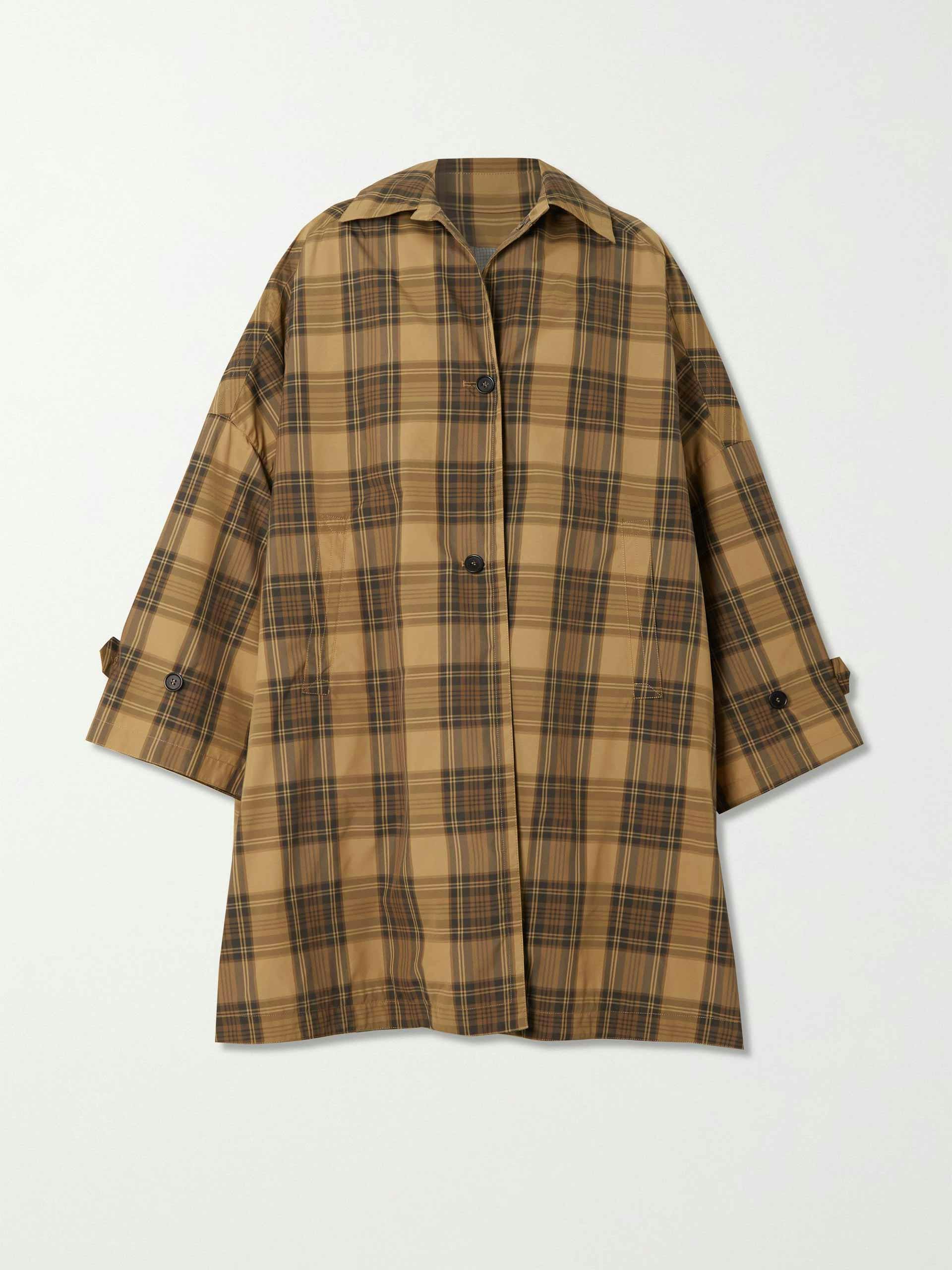 Oversized checked recycled shell coat