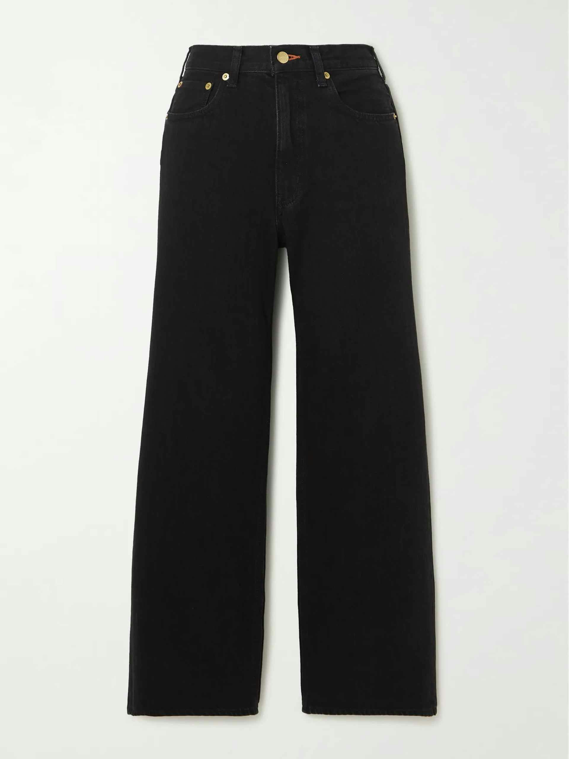 Black cropped high-rise wide-leg jeans