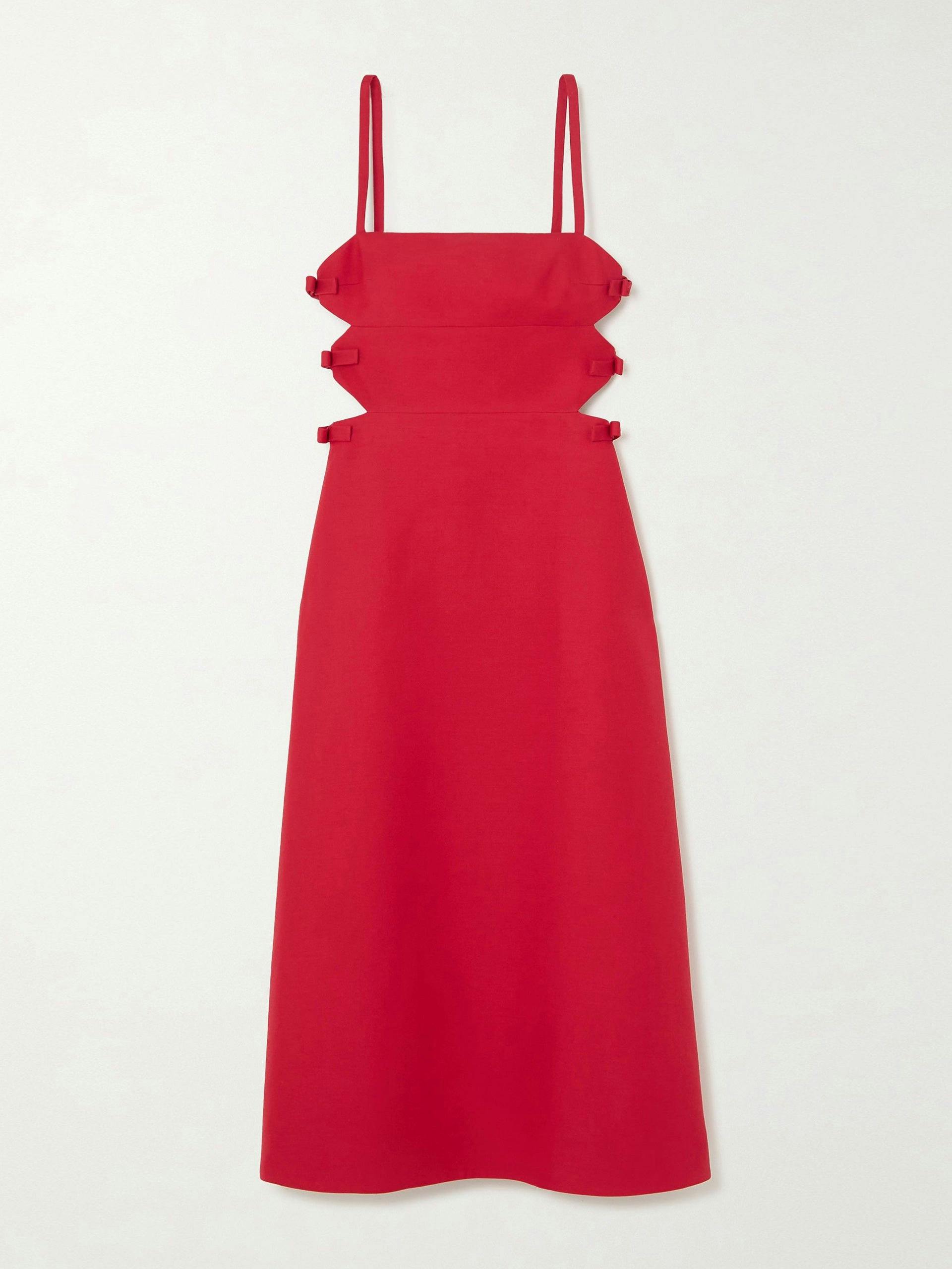 Red bow-detailed cutout midi dress