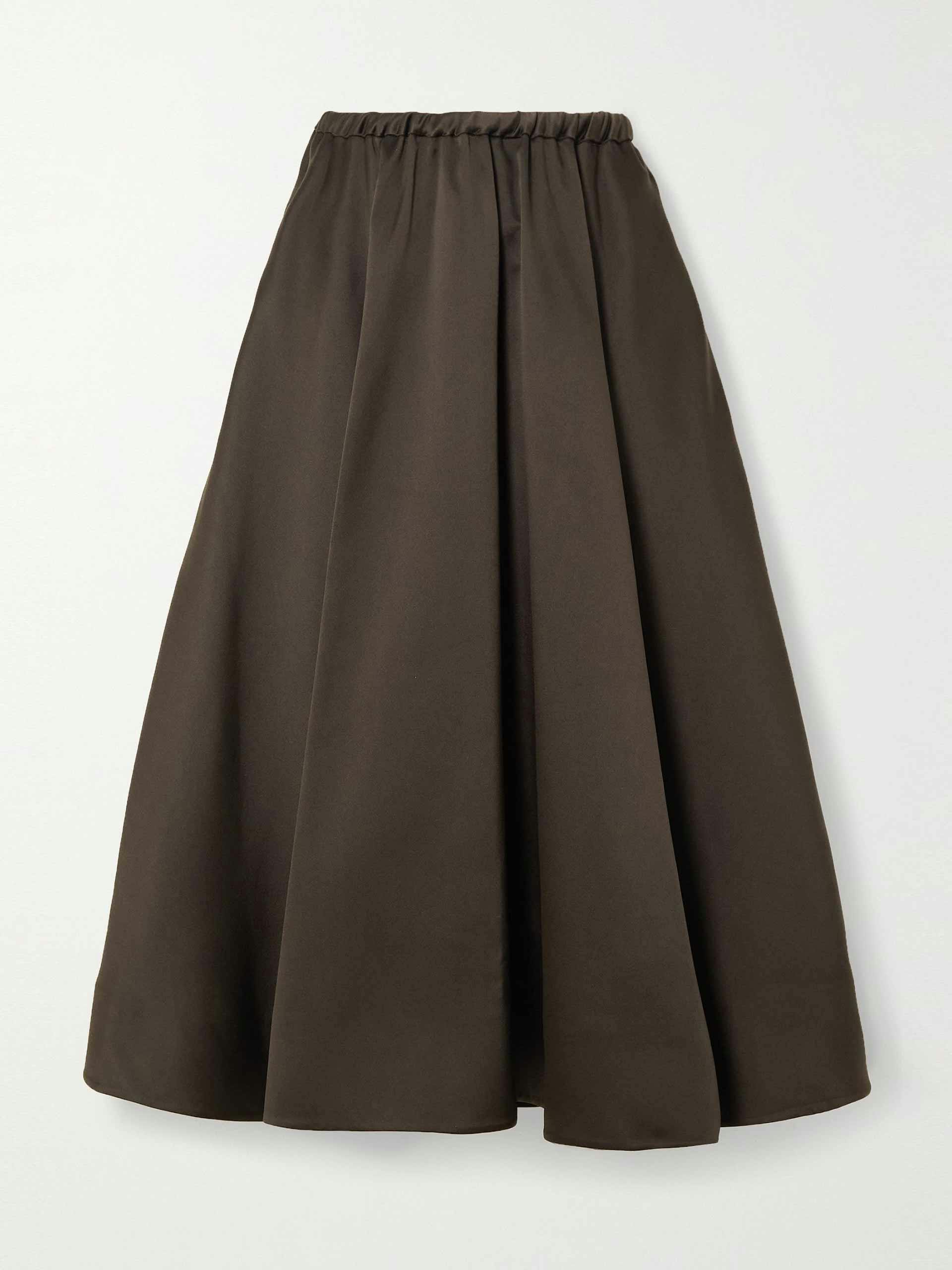 Duchesse satin brown midi skirt