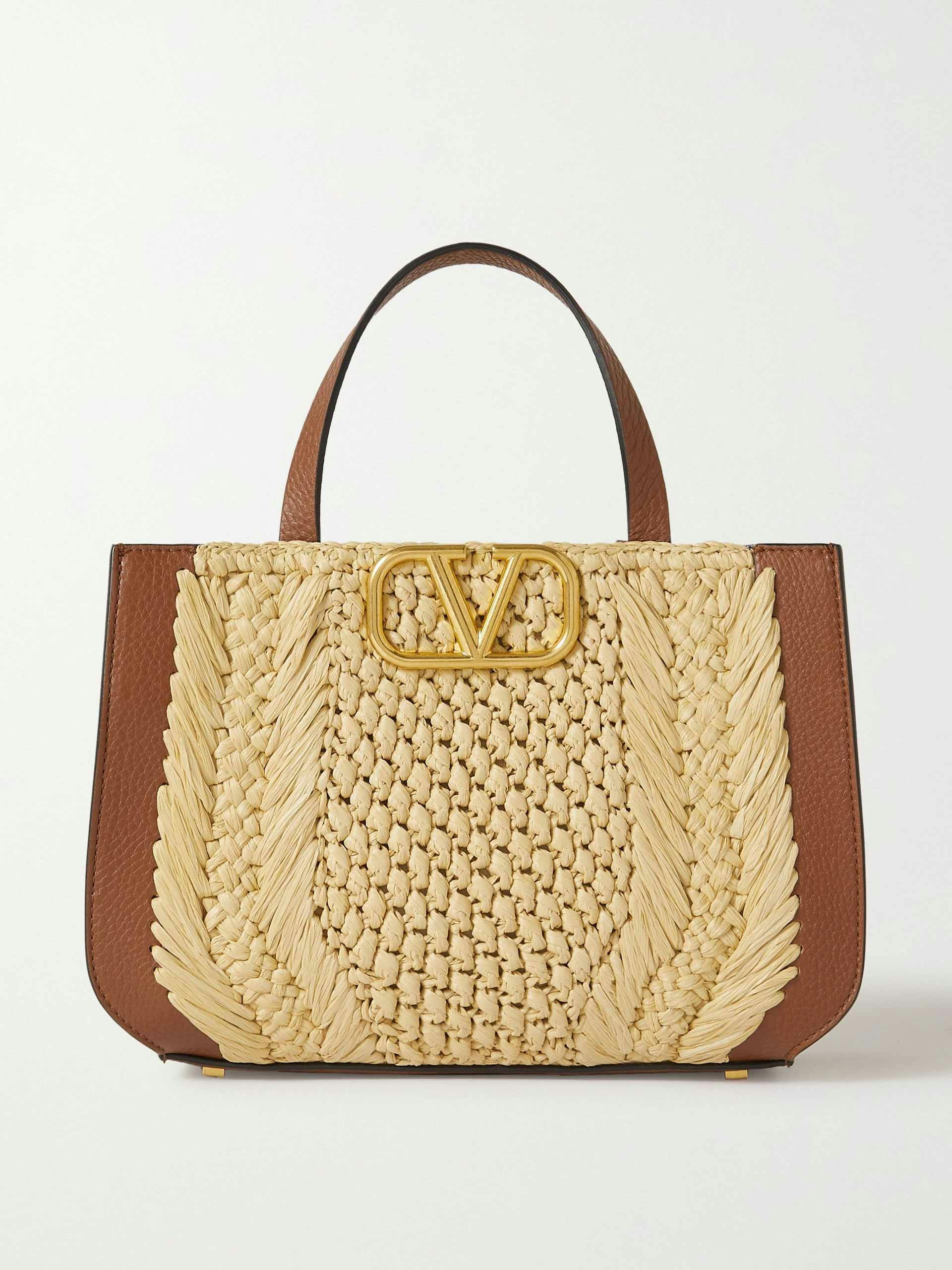 Faux raffia and textured leather tote