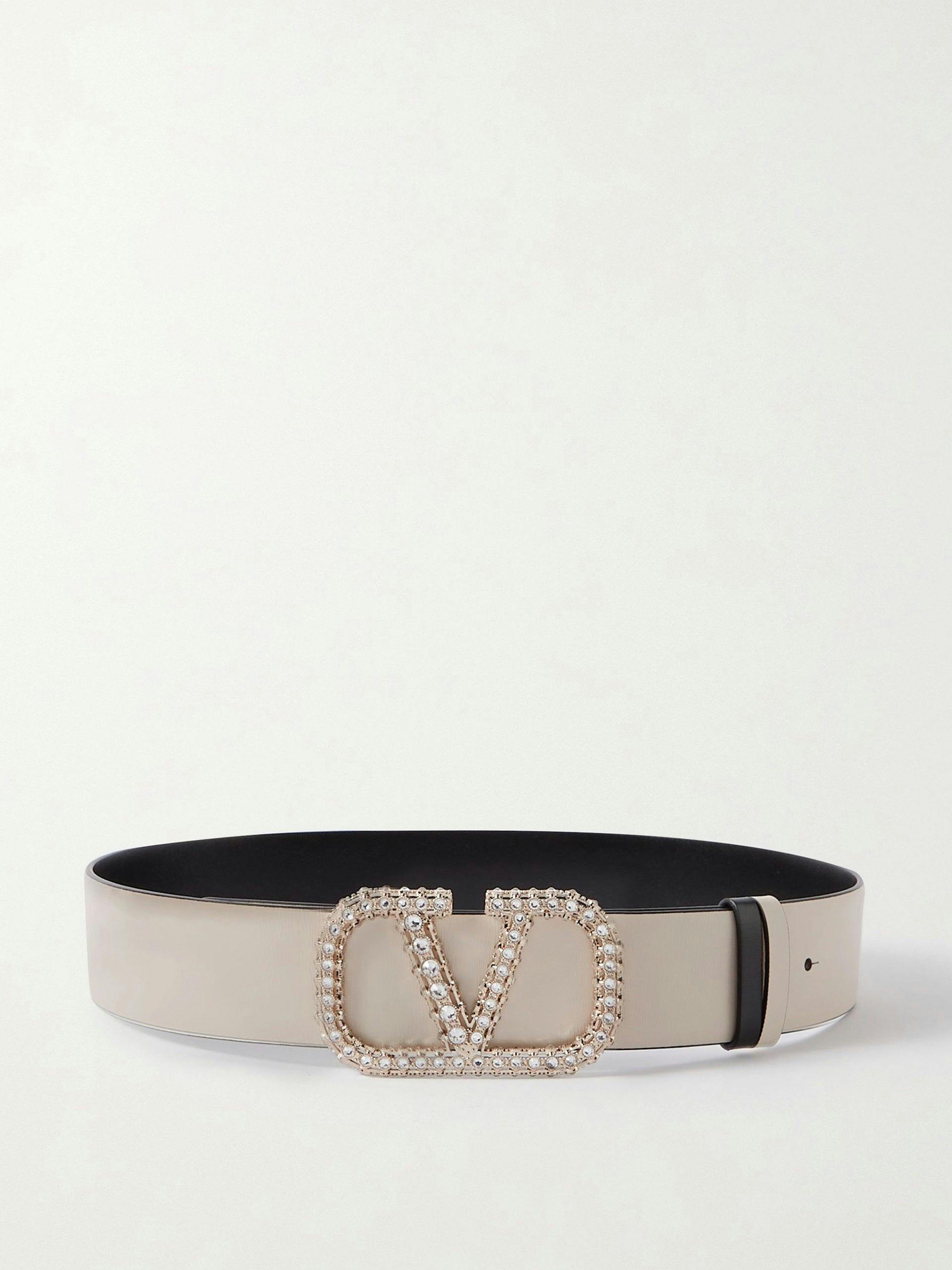 Valentino Garavani VLOGO crystal-embellished reversible leather belt
