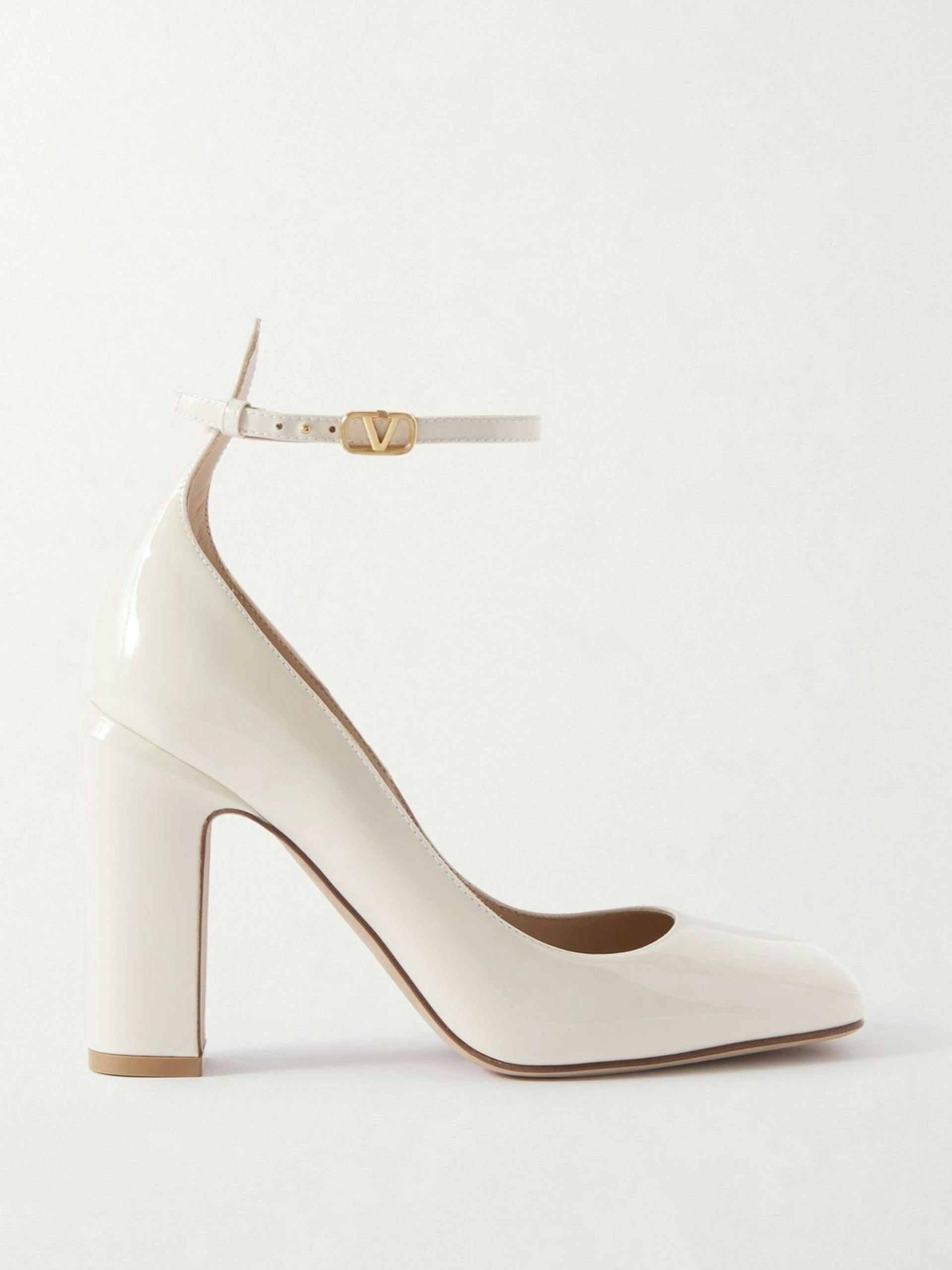 White patent leather heels