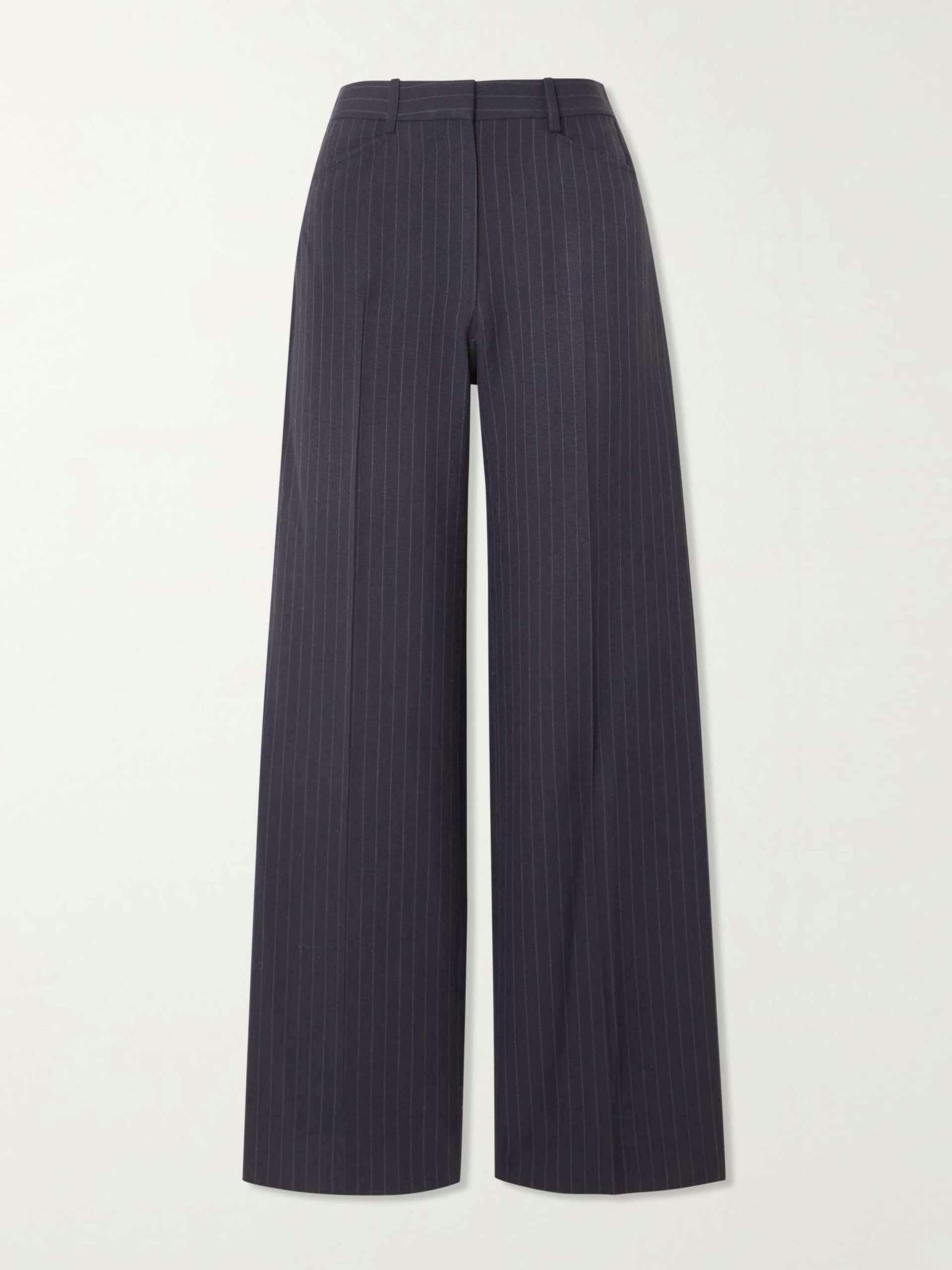Pinstriped woven straight-leg pants
