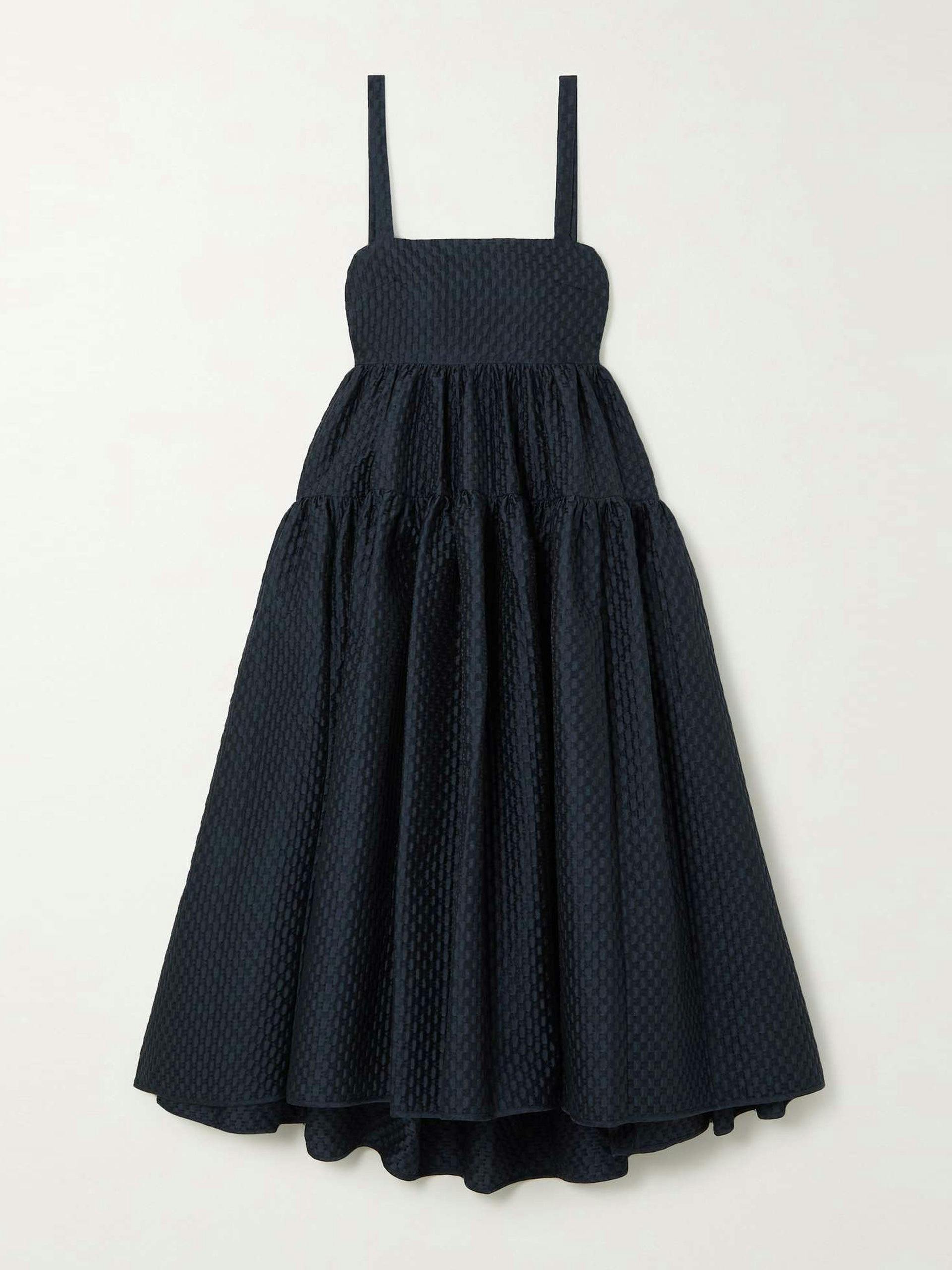 Navy open back tiered dress