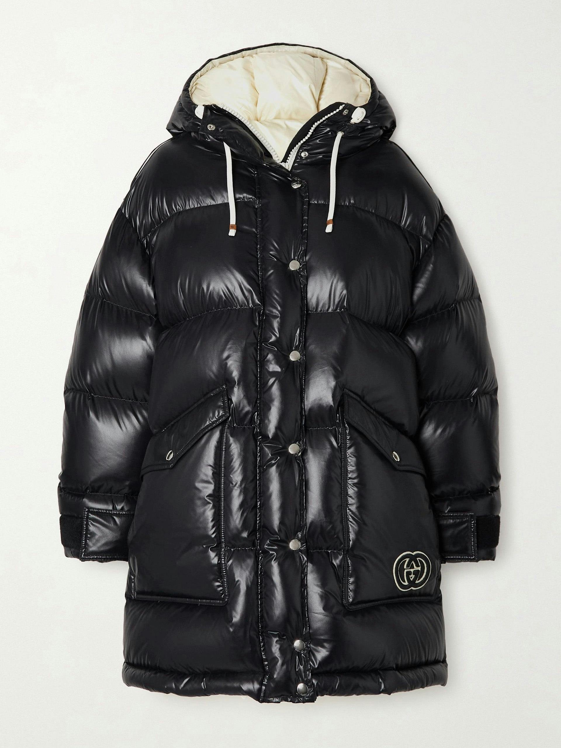 Hooded quilted glossed-shell jacket