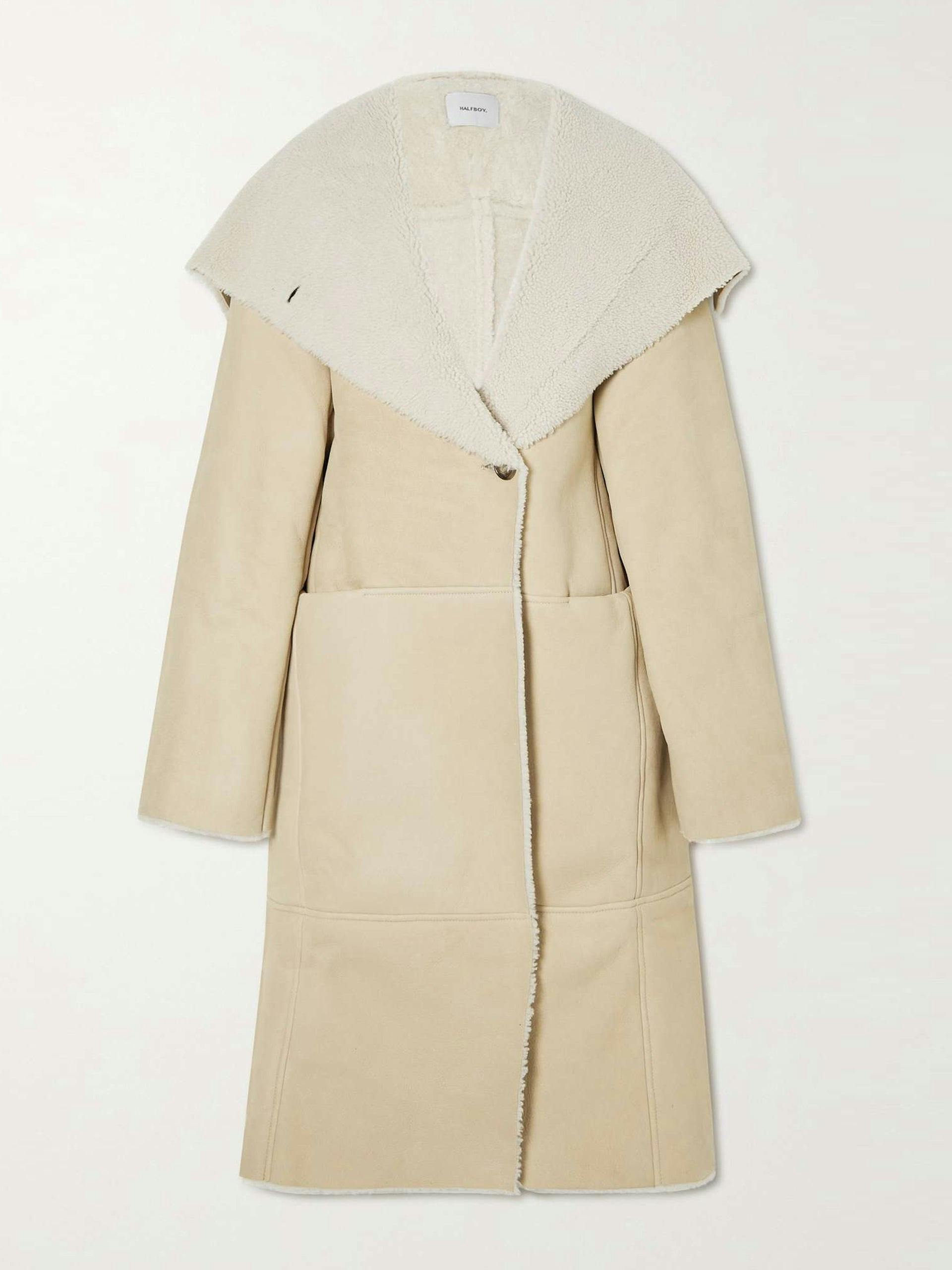 Paneled shearling coat