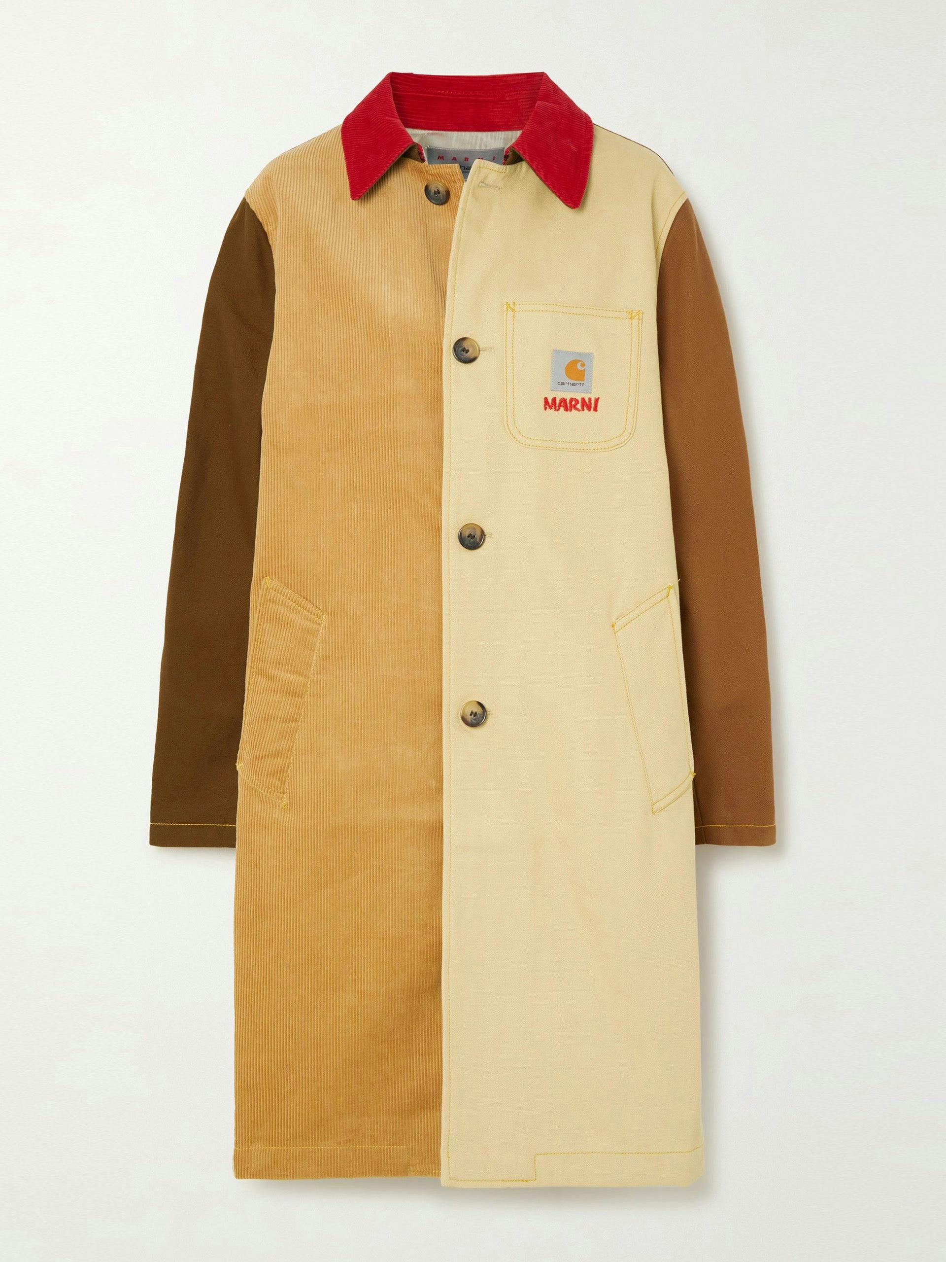 Color-block cotton and corduroy coat