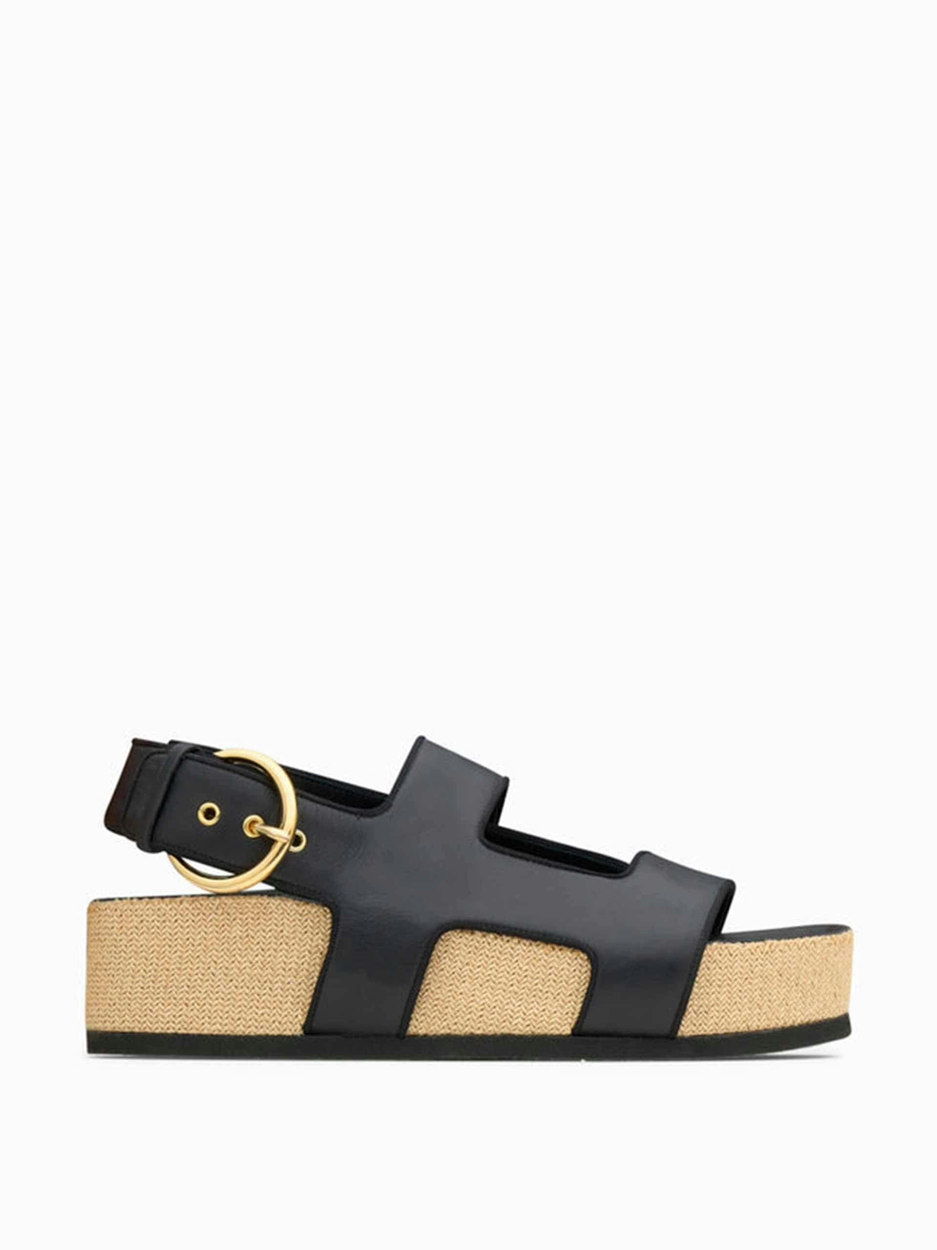 Black raffia platform sandals