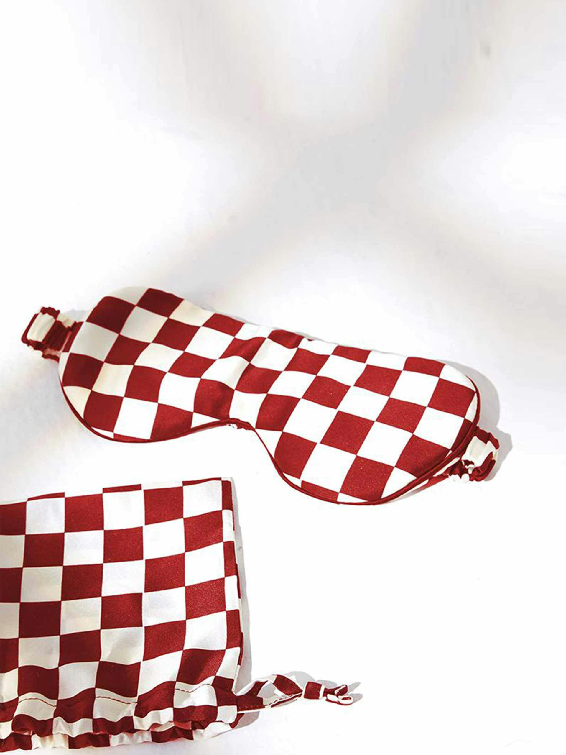 Red and white checked sleep mask