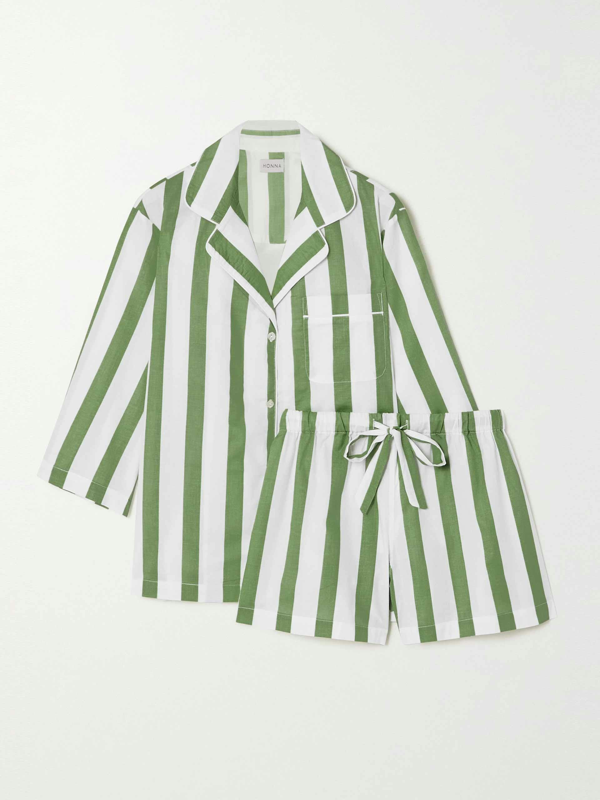 Green and white striped pyjama set