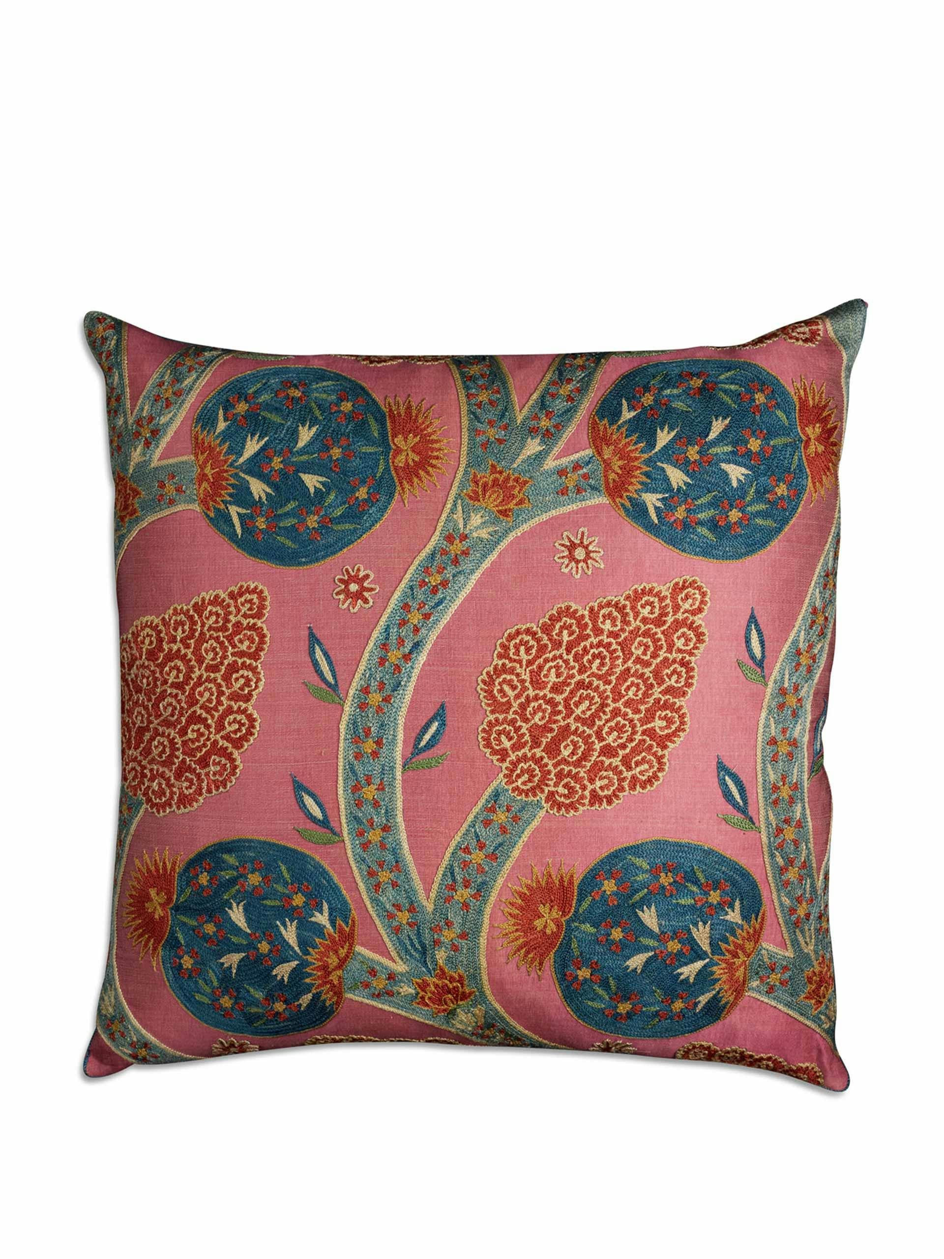 Floral silk embroidered cushion