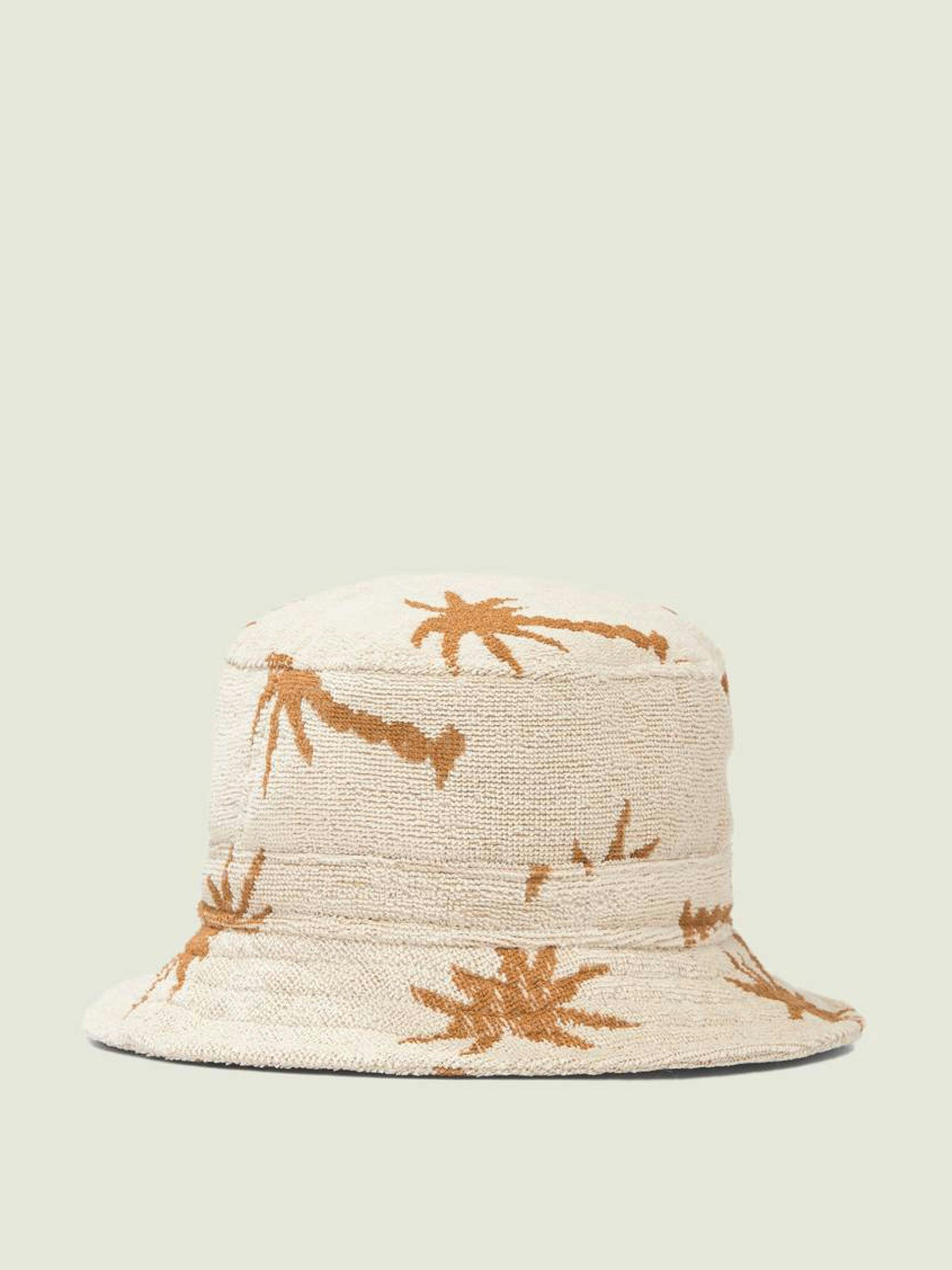 Neutral palm tree print terry bucket hat