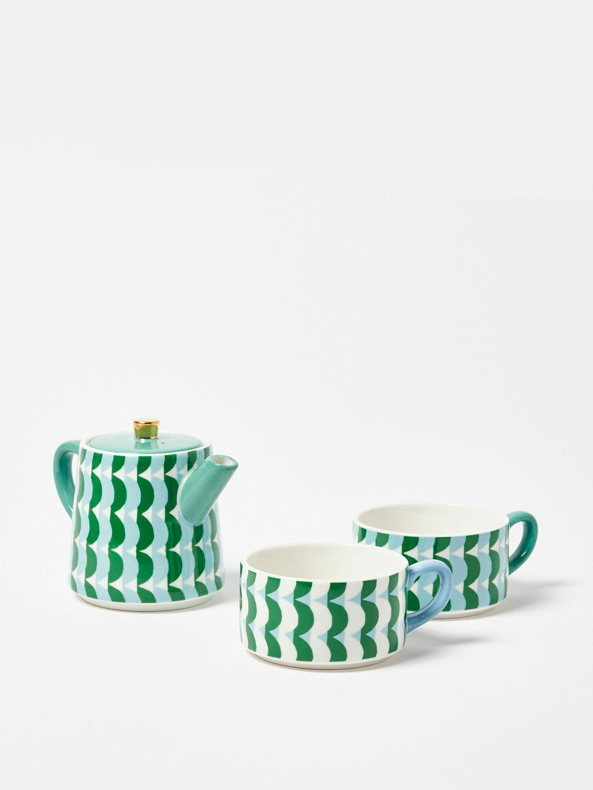 Green ceramic tea for two