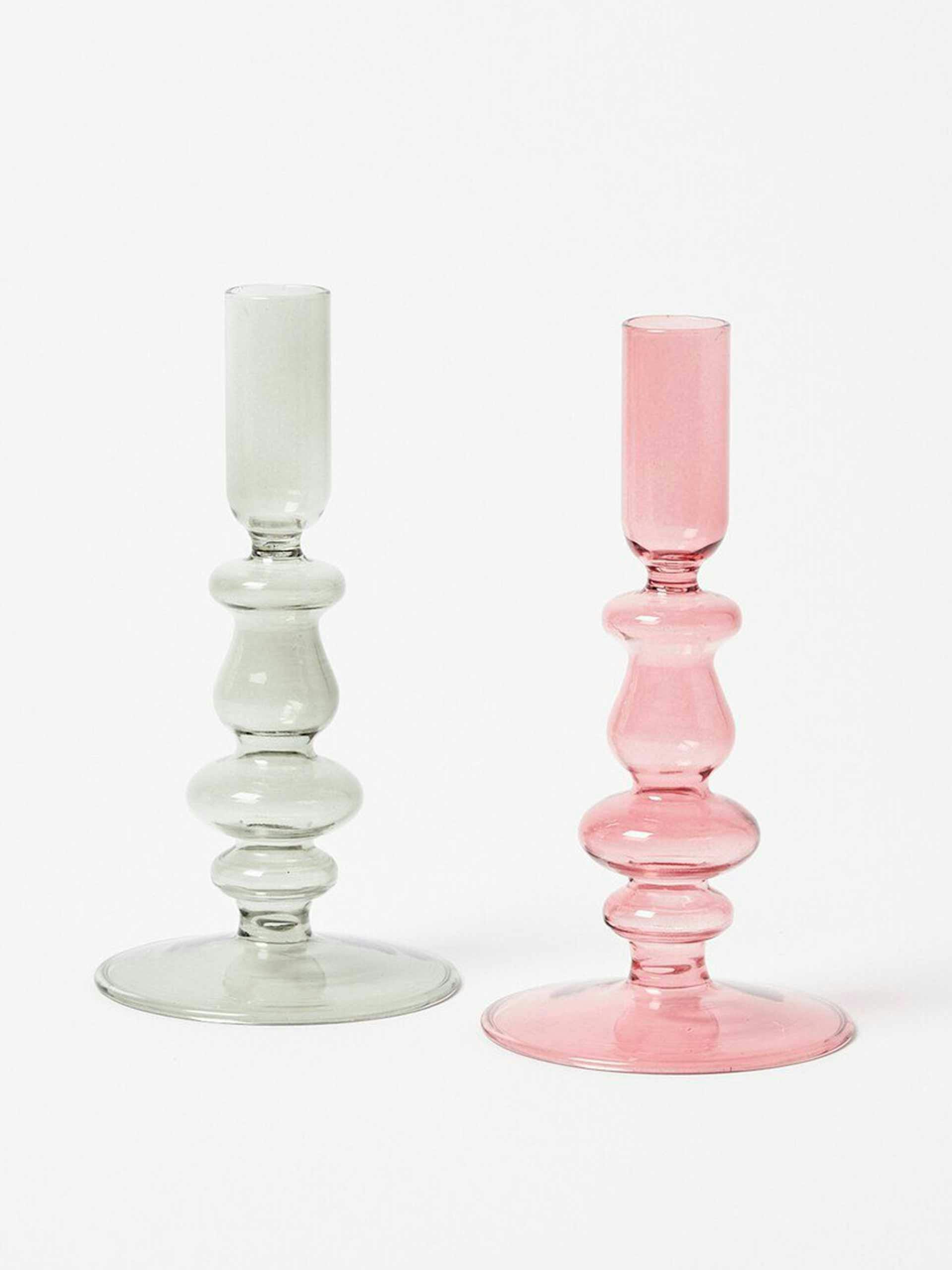 Hazel glass candlestick holders
