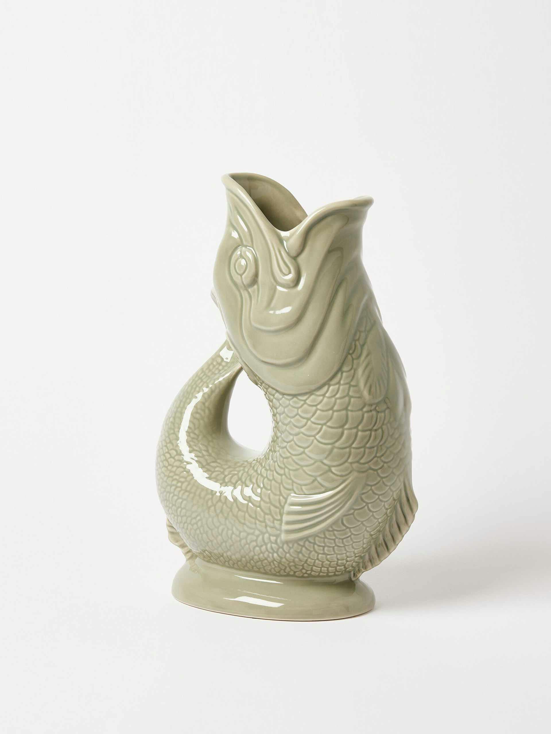 Green ceramic fish jug