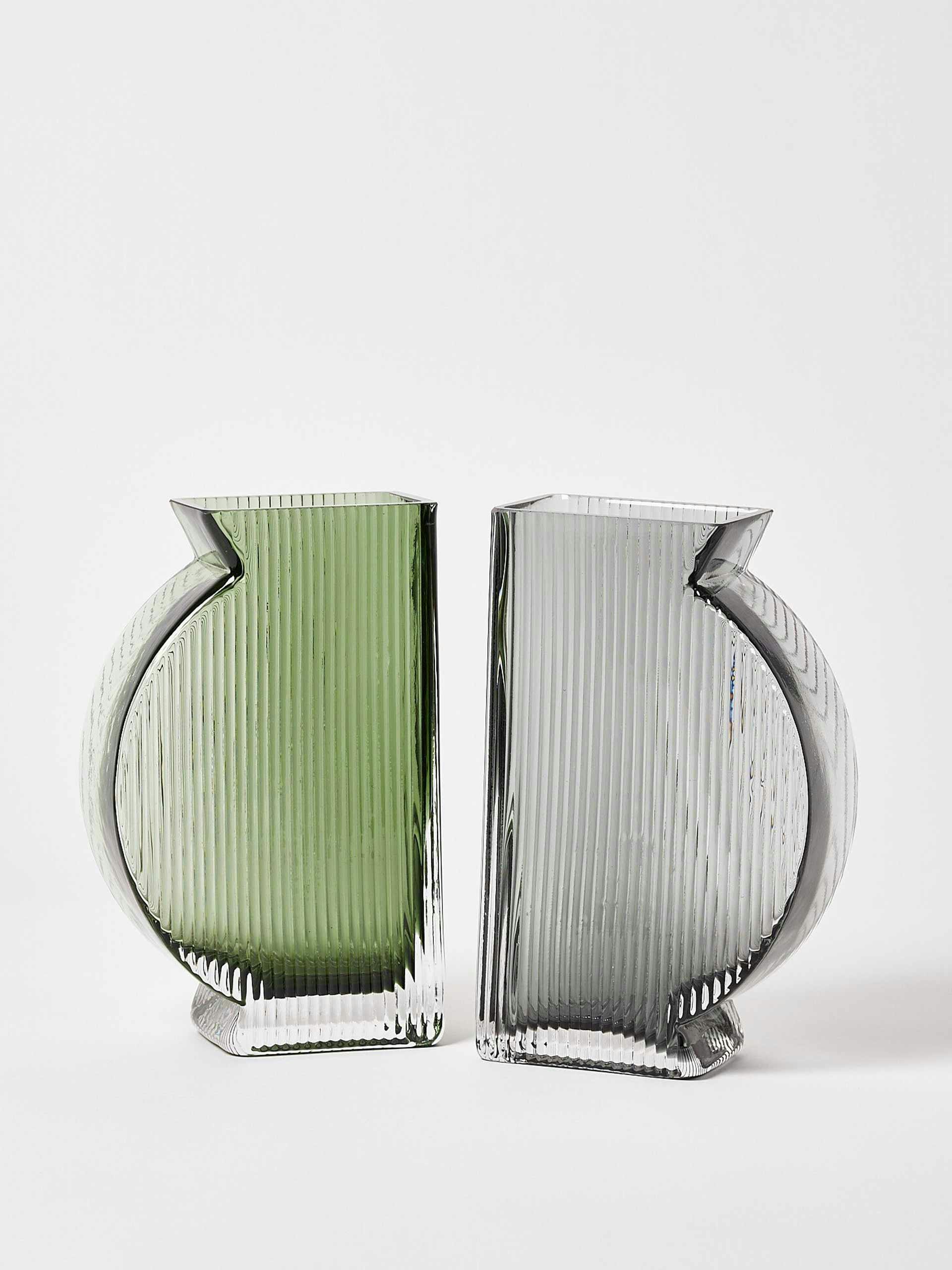 Green and grey glass vases (set of 2)