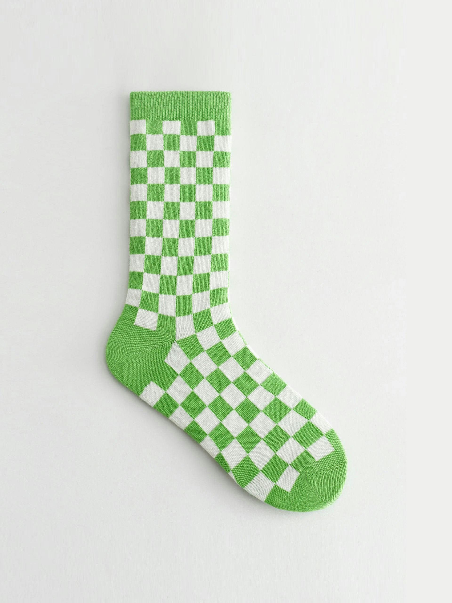 Green and white checkered socks