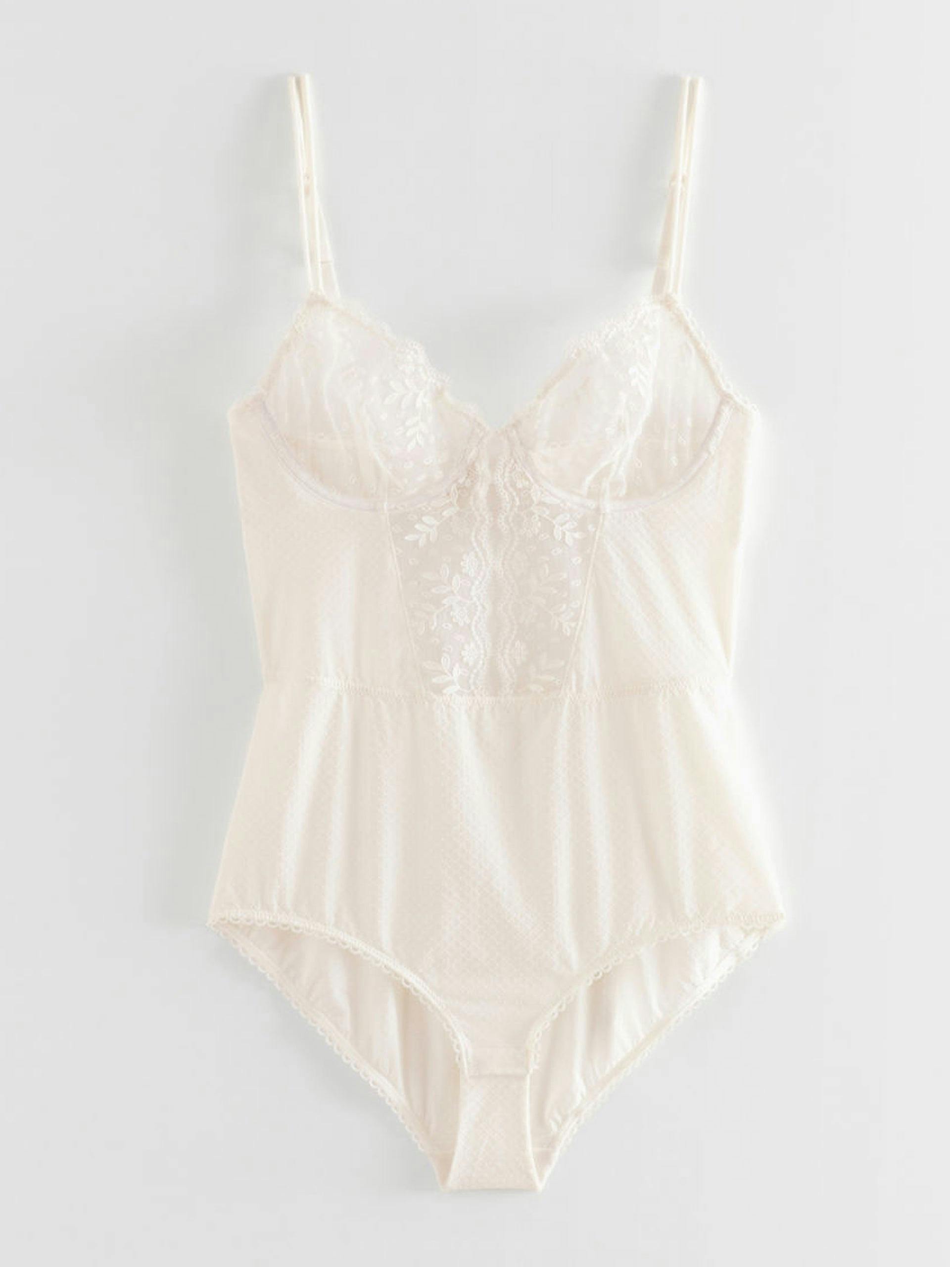 Ivory embroidered lace-trim bodysuit