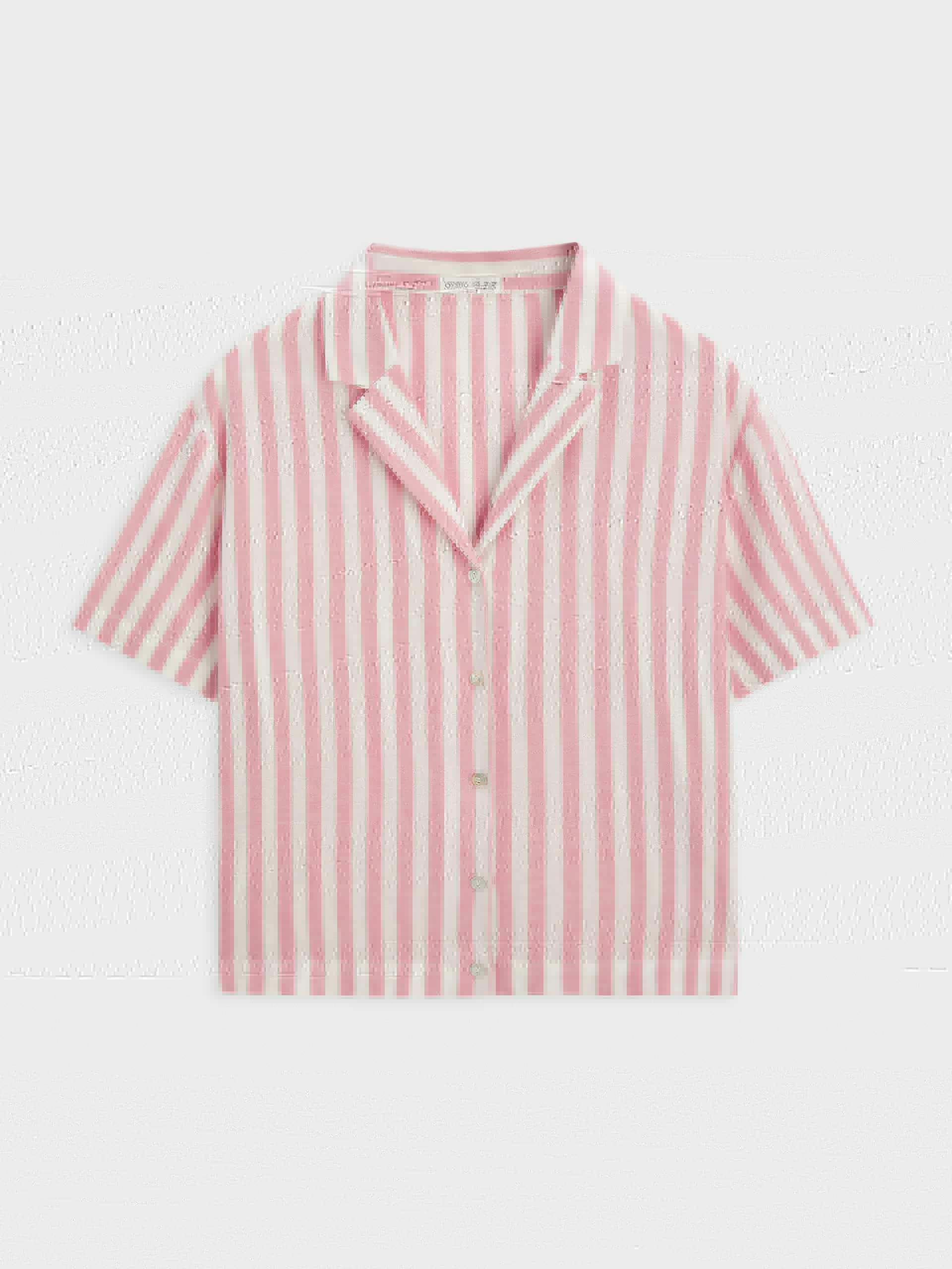 Striped cotton short-sleeved shirt