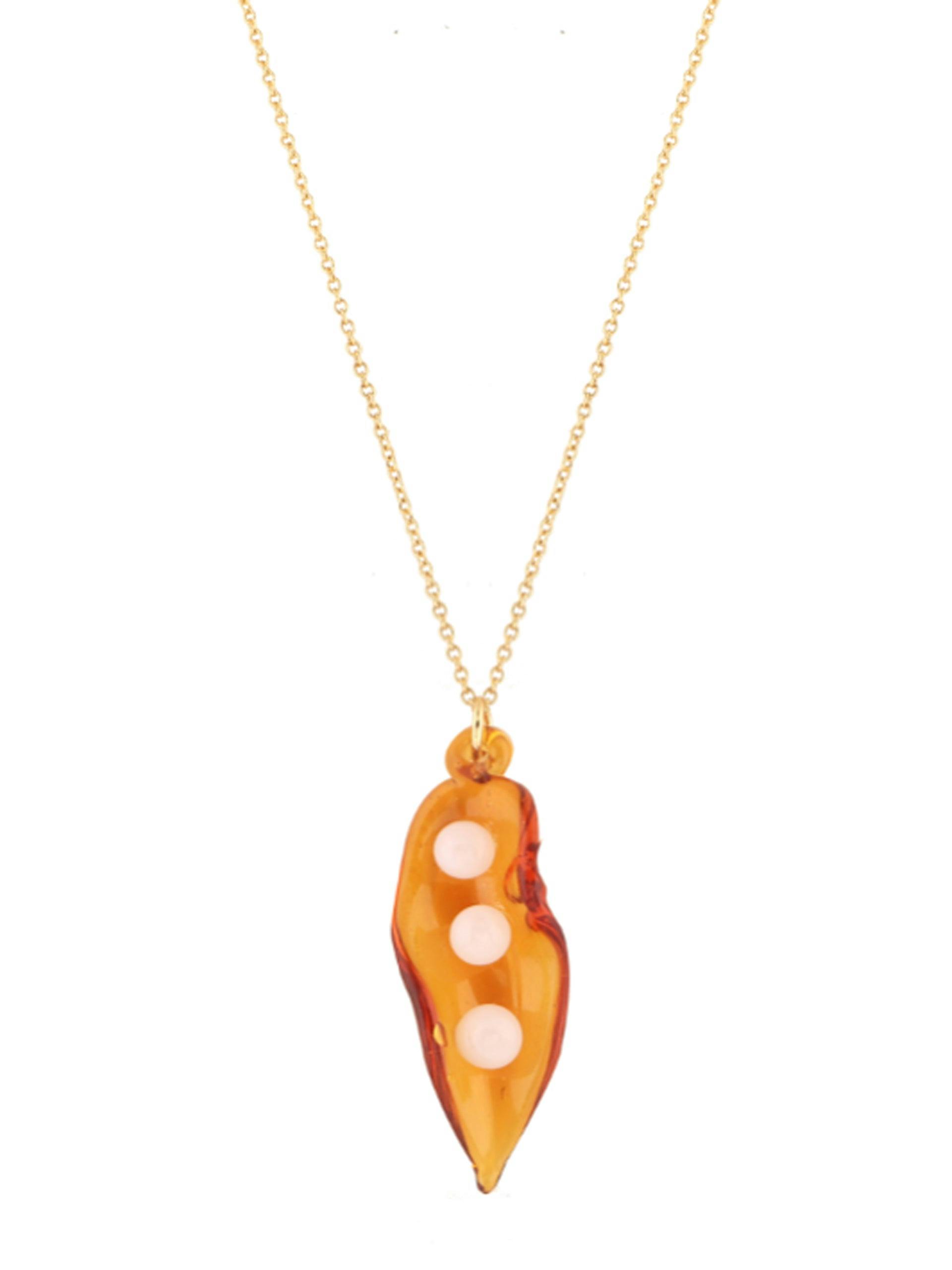 Extra large amber Pea Pod necklace
