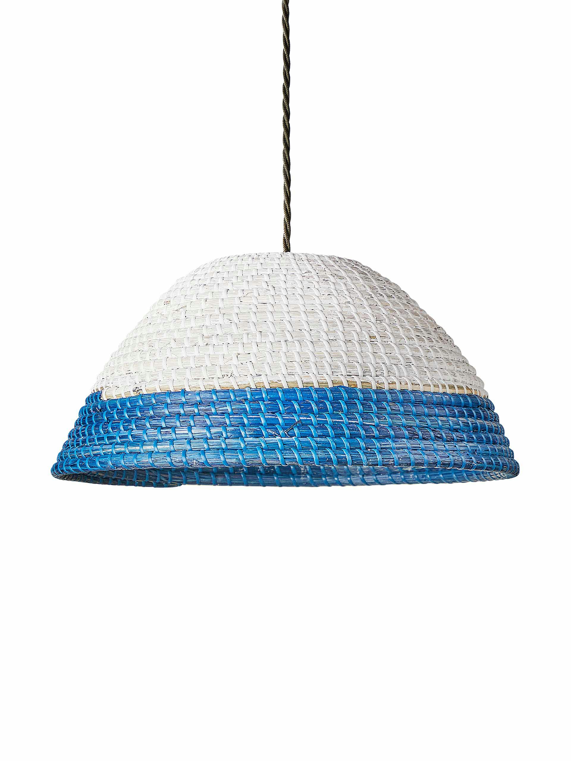 White and blue seagrass pendant shade