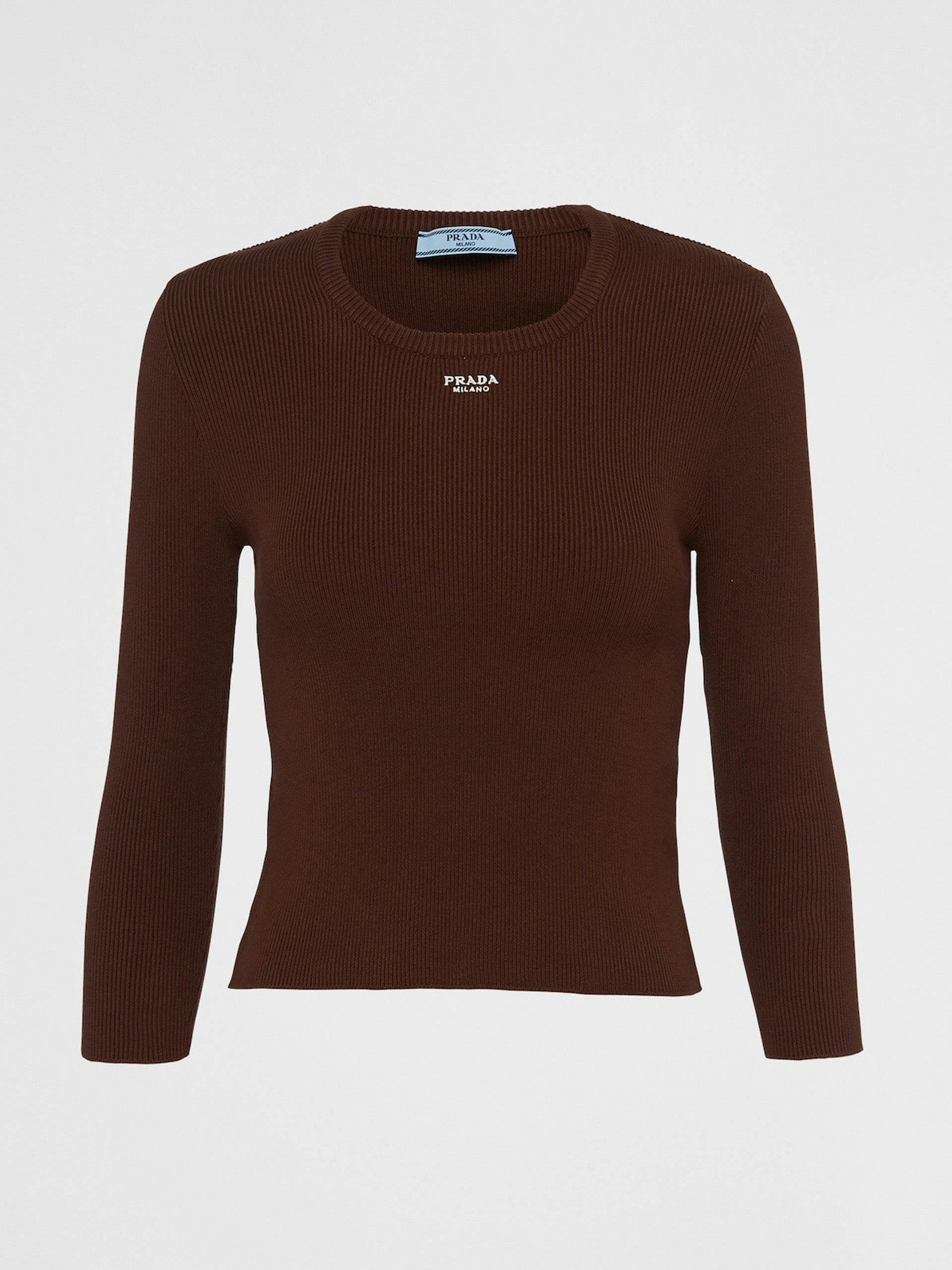 3/4 sleeve brown cotton sweater
