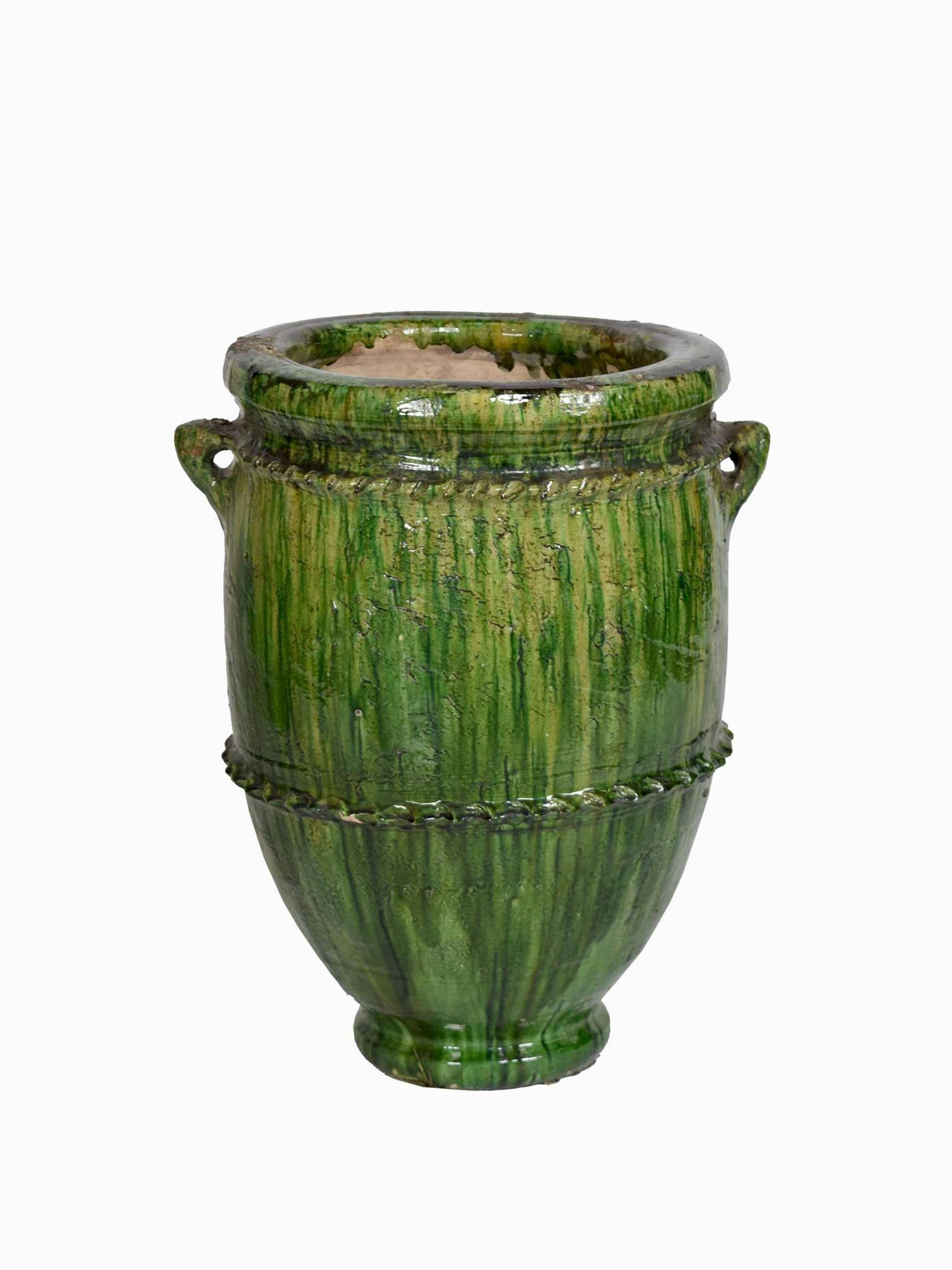 Handmade glazed green urn
