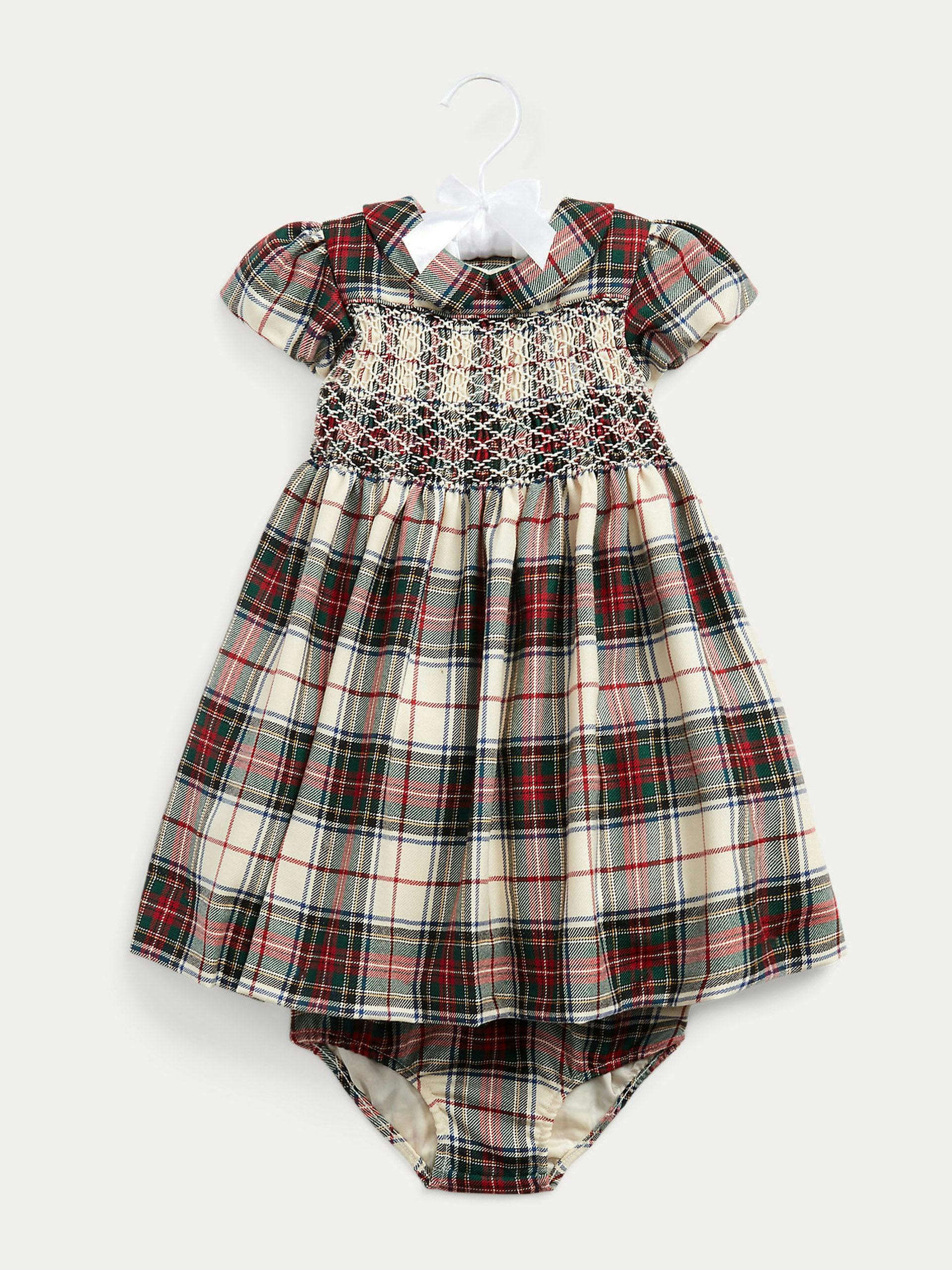 Chequered smocked wool dress