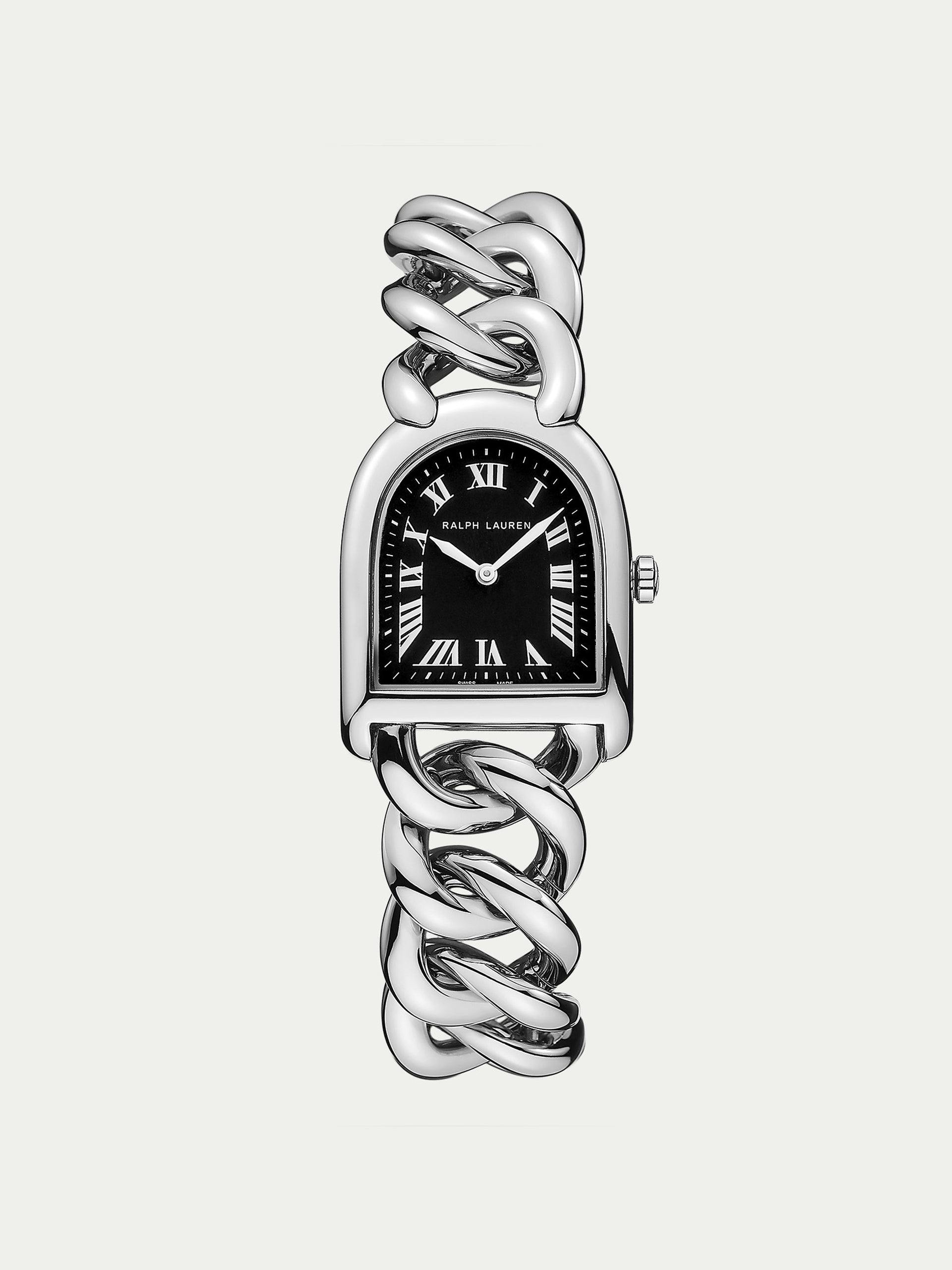 Steel stirrup black dial watch